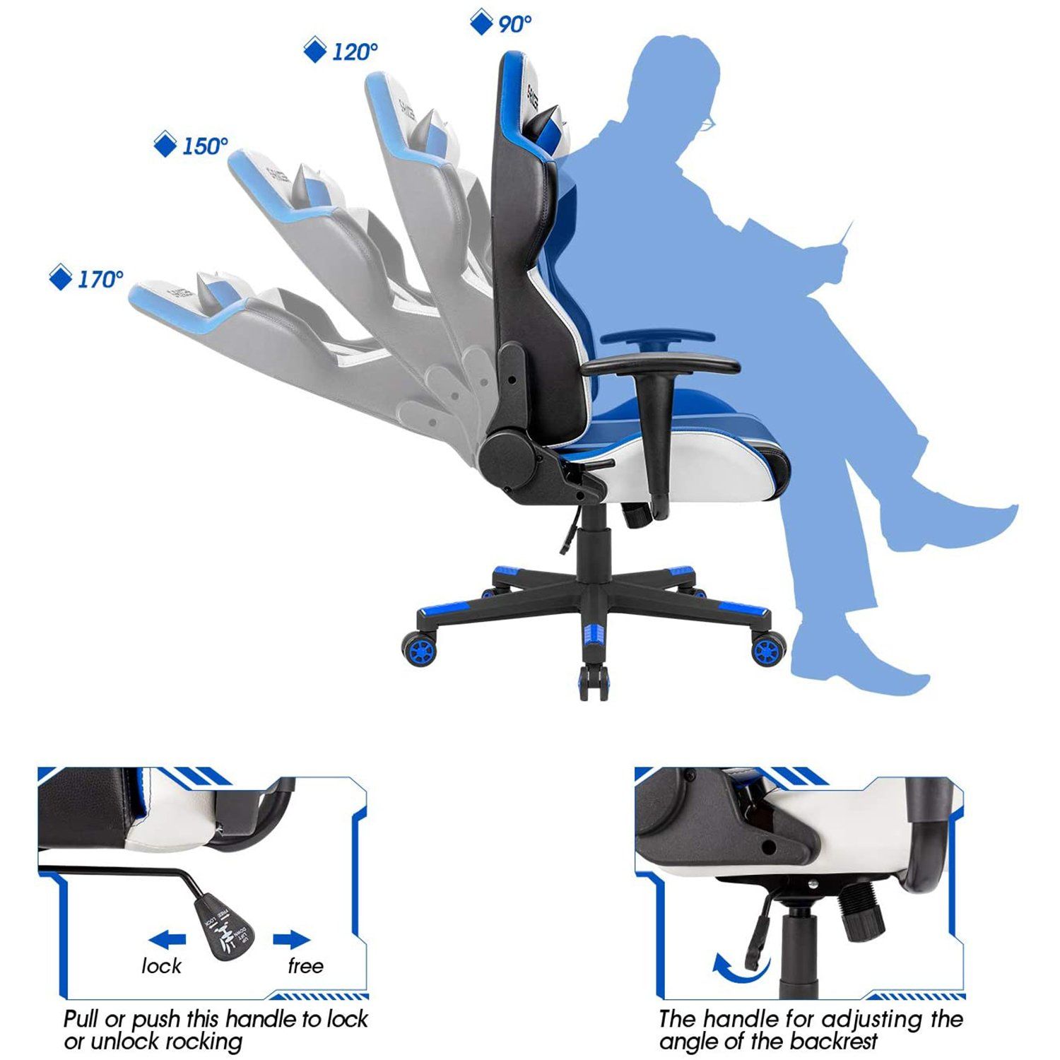 Homall Gaming Chair S-racer Chair Ergonomic High Back Computer Chair PU Leather Racing Chair-