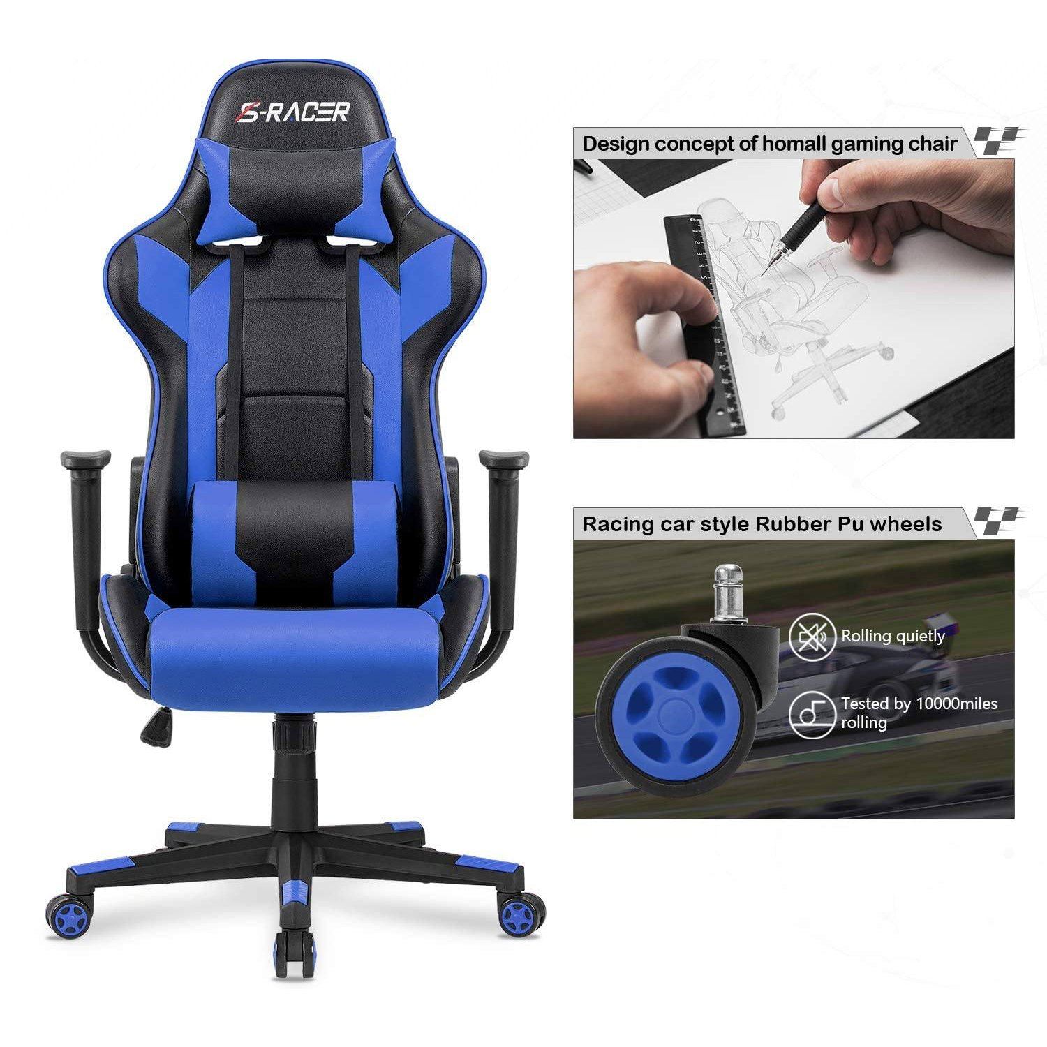 Homall Gaming Chair Racing Chair Computer Desk Chair with Headrest and Lumbar Support