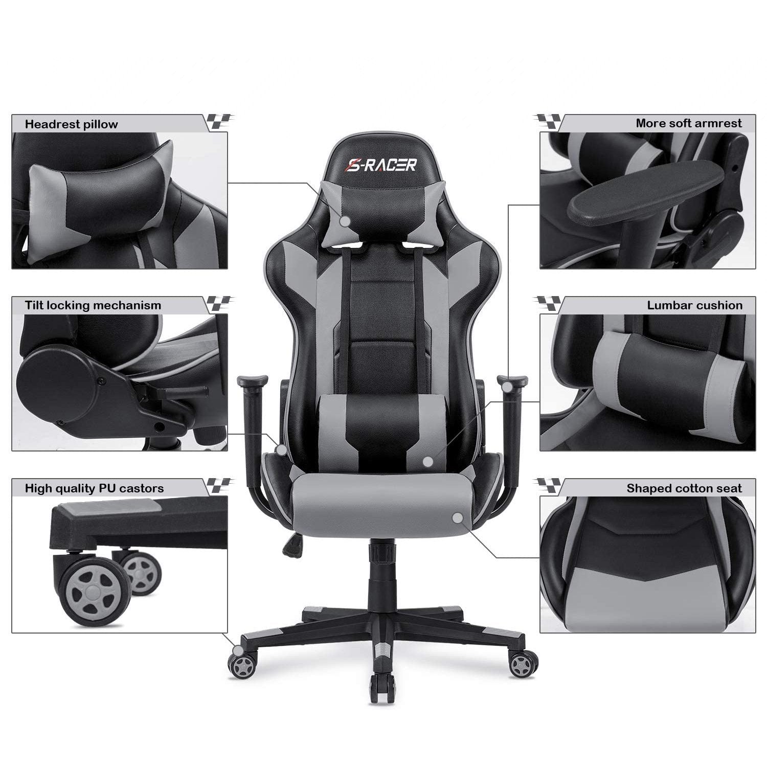 Homall Gaming Chair Racing Chair Computer Desk Chair with Headrest and Lumbar Support