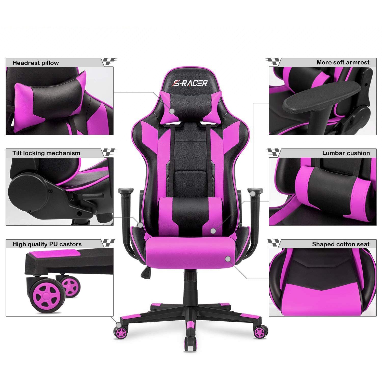 Homall Gaming Chair Racing Chair Computer Desk Chair with Headrest and Lumbar Support