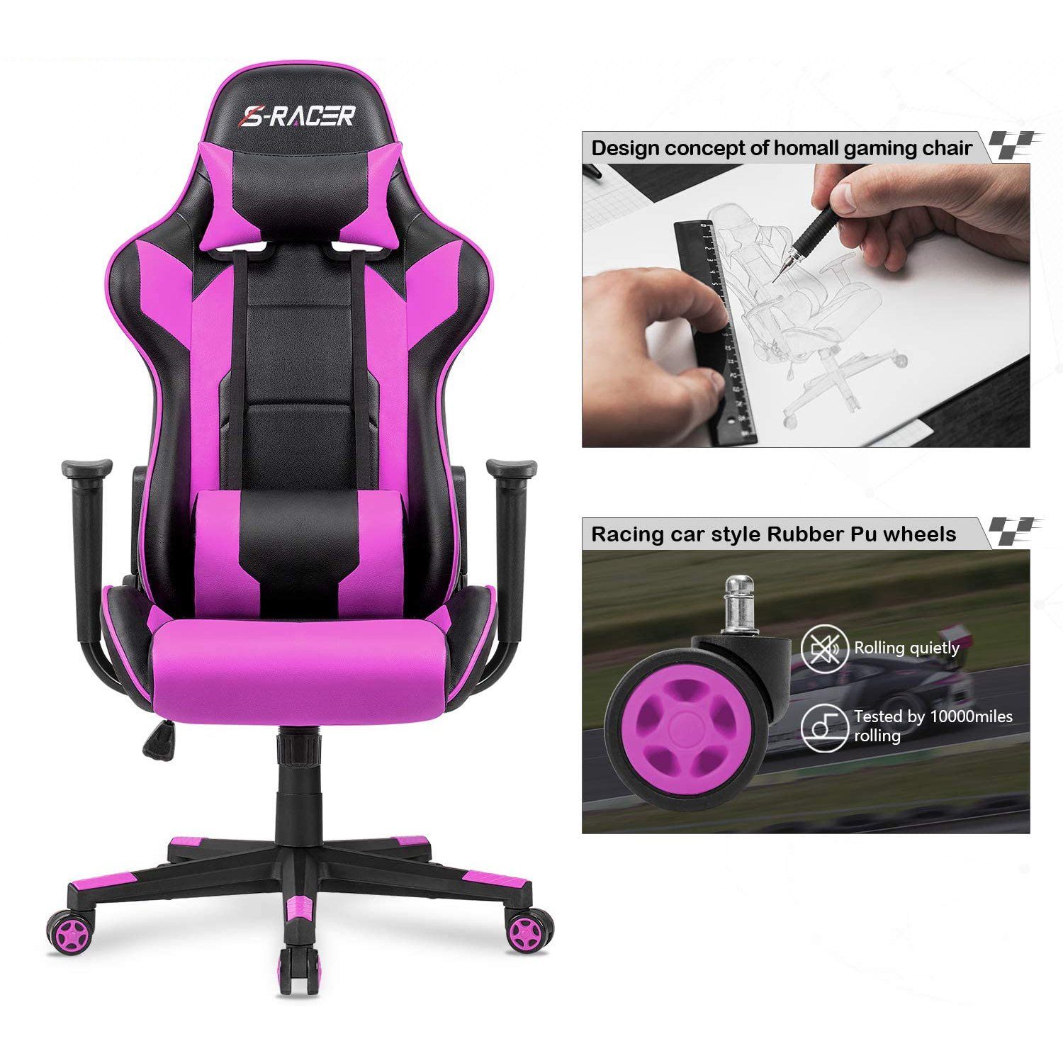 Homall Gaming Chair Racing Chair Computer Desk Chair with Headrest and Lumbar Support