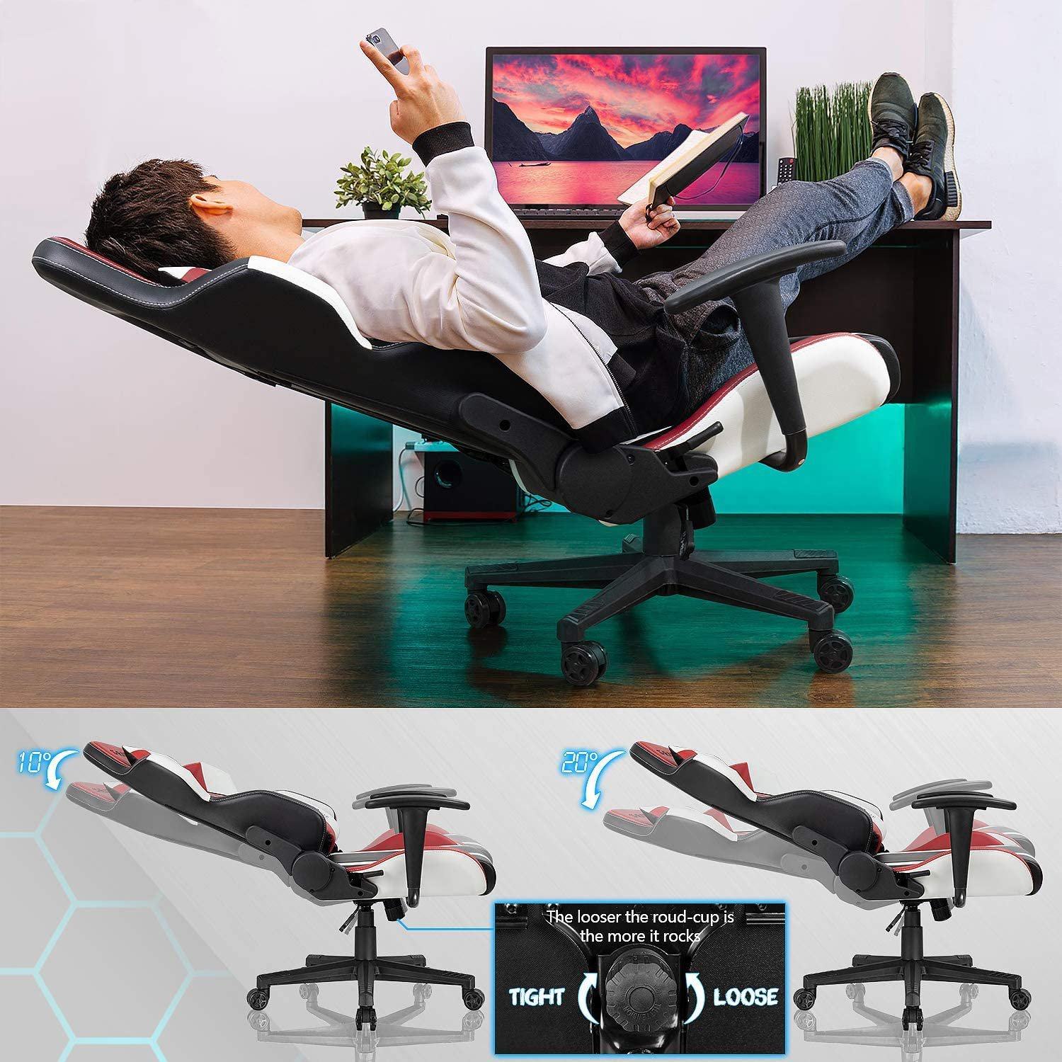 Homall Gaming Chair S-racer Chair Ergonomic High Back Computer Chair PU Leather Racing Chair-