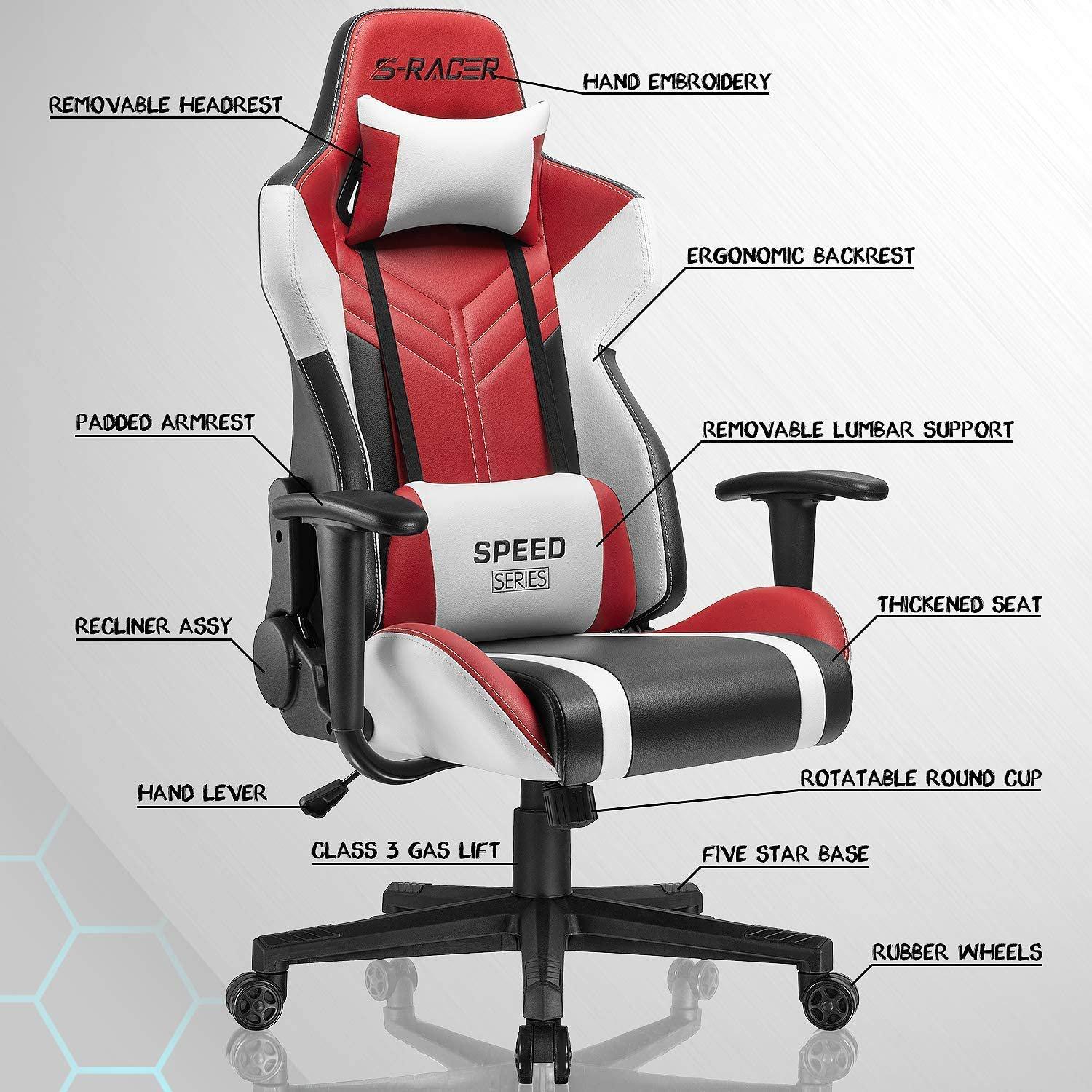 Homall Gaming Chair S-racer Chair Ergonomic High Back Computer Chair PU Leather Racing Chair-
