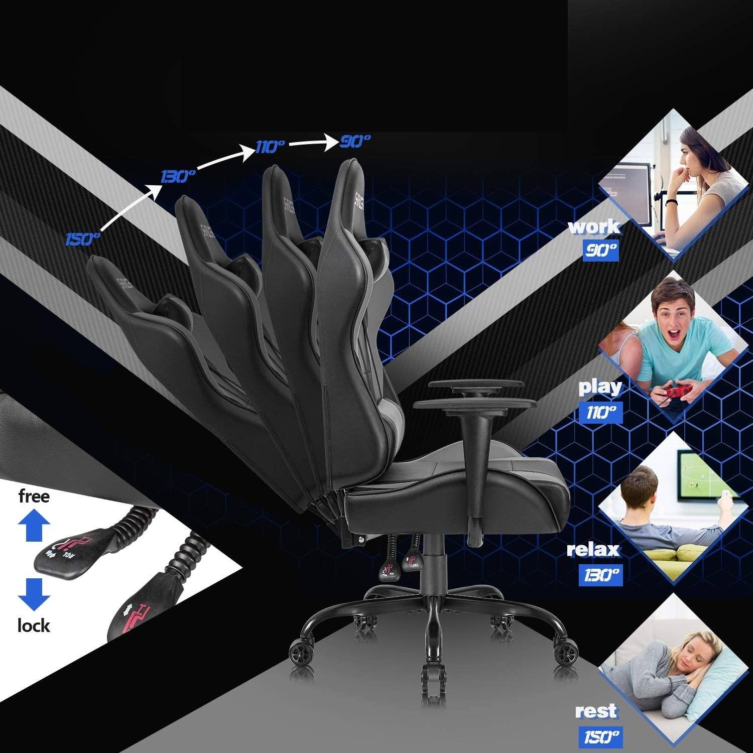 Homall Gaming Chair Office Chair High Back Racing Computer Chair PU Leather Adjustable Seat Height Swivel Chair Ergonomic Executive Chair with Headrest