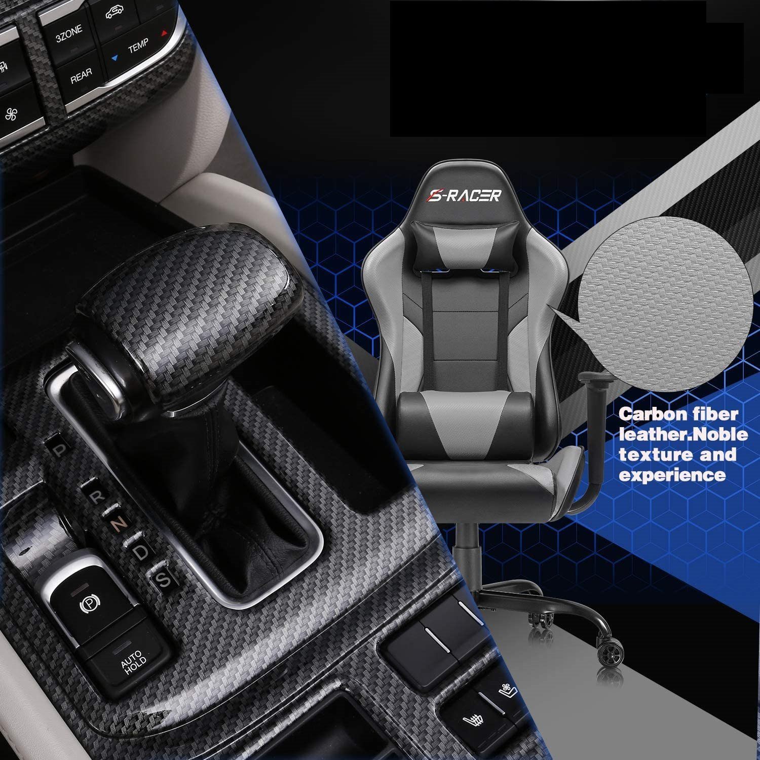 Homall Gaming Chair Office Chair High Back Racing Computer Chair PU Leather Adjustable Seat Height Swivel Chair Ergonomic Executive Chair with Headrest