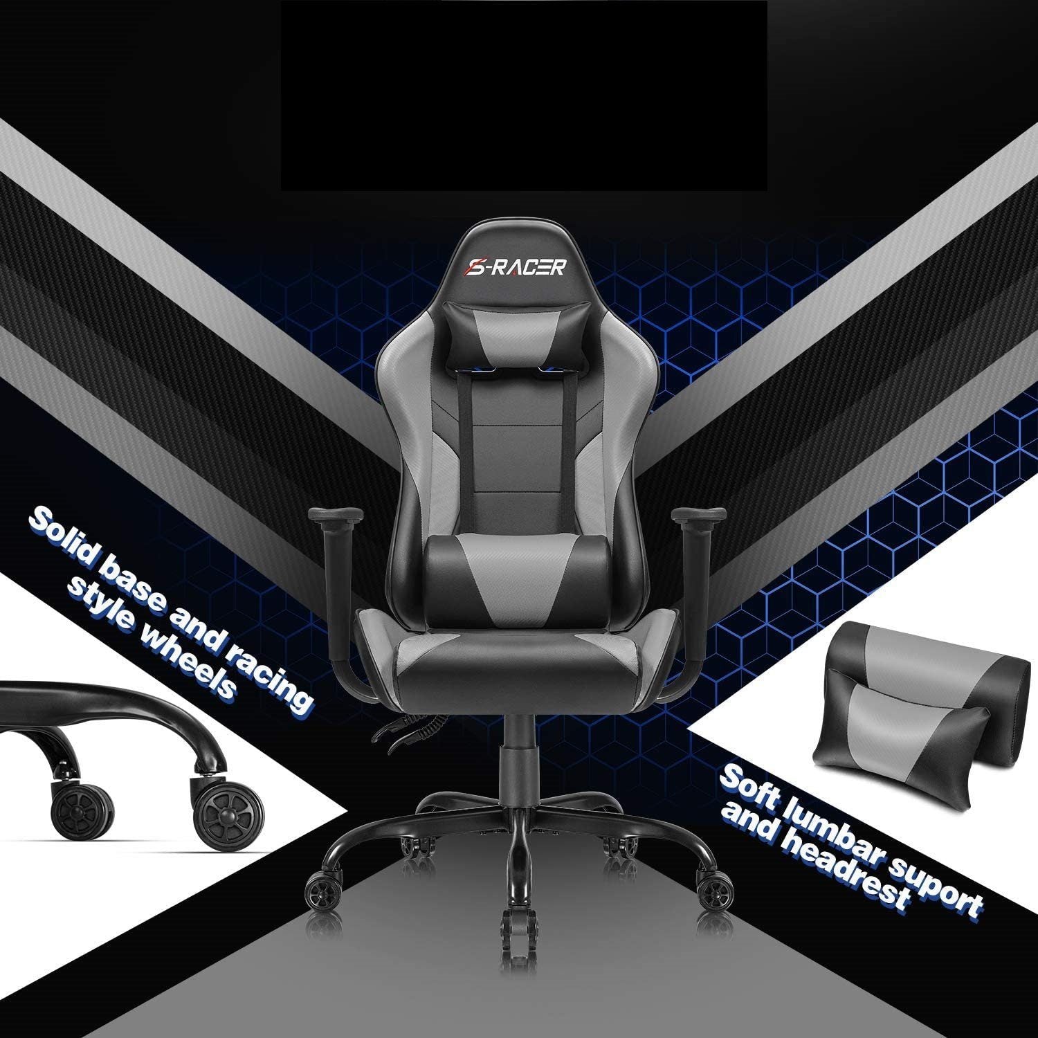 Homall Gaming Chair Office Chair High Back Racing Computer Chair PU Leather Adjustable Seat Height Swivel Chair Ergonomic Executive Chair with Headrest