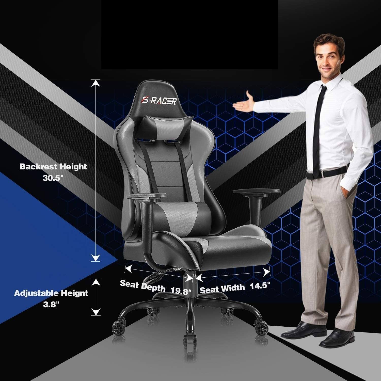 Homall Gaming Chair Office Chair High Back Racing Computer Chair PU Leather Adjustable Seat Height Swivel Chair Ergonomic Executive Chair with Headrest