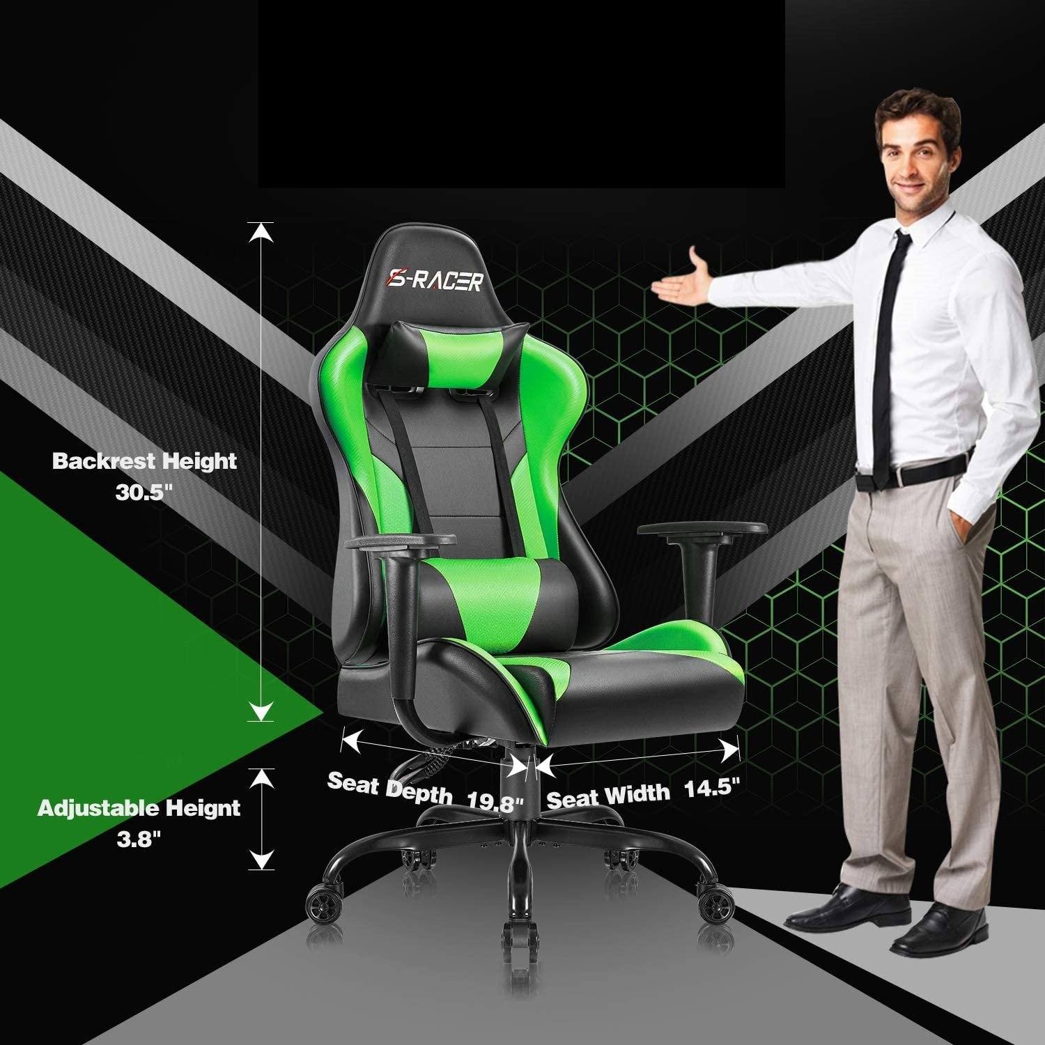 Homall Gaming Chair Office Chair High Back Racing Computer Chair PU Leather Adjustable Seat Height Swivel Chair Ergonomic Executive Chair with Headrest