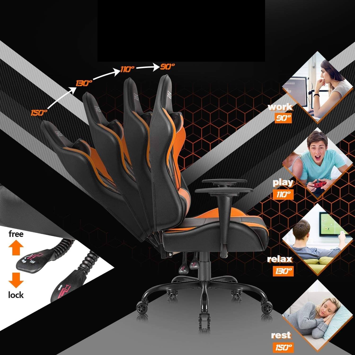 Homall Gaming Chair Office Chair High Back Racing Computer Chair PU Leather Adjustable Seat Height Swivel Chair Ergonomic Executive Chair with Headrest