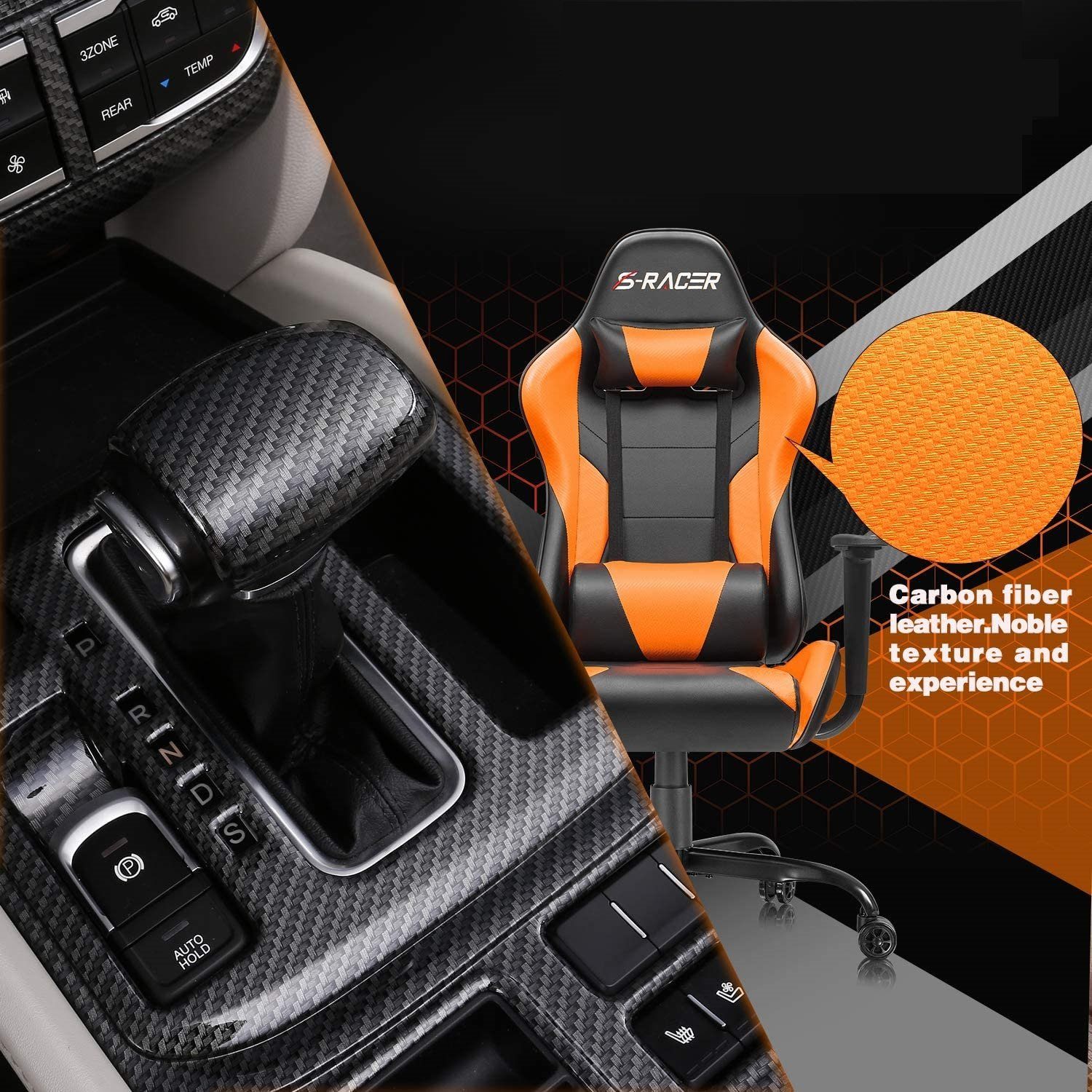 Homall Gaming Chair Office Chair High Back Racing Computer Chair PU Leather Adjustable Seat Height Swivel Chair Ergonomic Executive Chair with Headrest