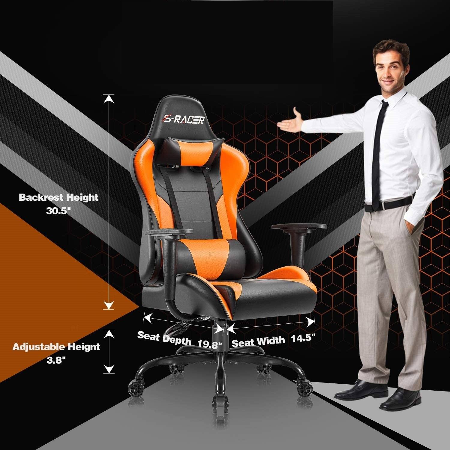 Homall Gaming Chair Office Chair High Back Racing Computer Chair PU Leather Adjustable Seat Height Swivel Chair Ergonomic Executive Chair with Headrest