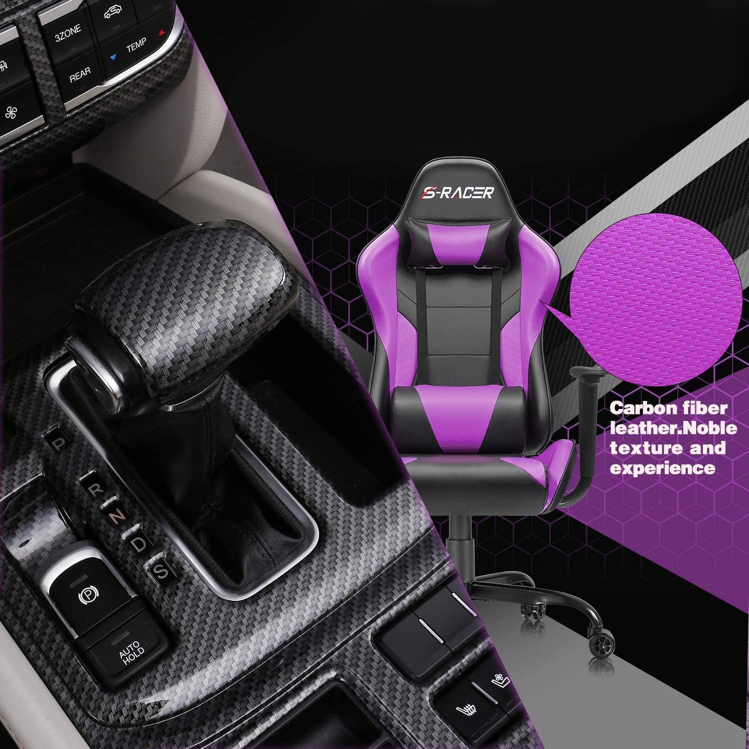 Homall Gaming Chair Office Chair High Back Racing Computer Chair PU Leather Adjustable Seat Height Swivel Chair Ergonomic Executive Chair with Headrest