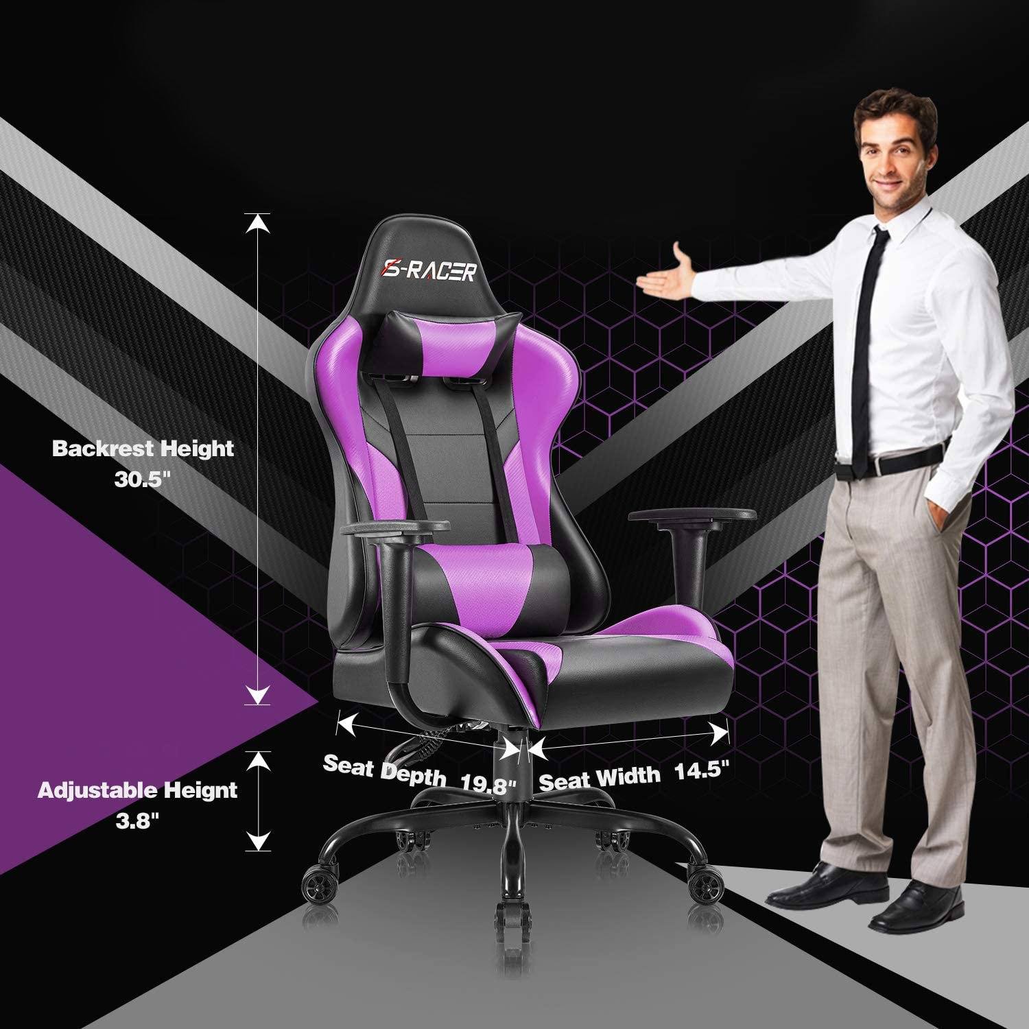 Homall Gaming Chair Office Chair High Back Racing Computer Chair PU Leather Adjustable Seat Height Swivel Chair Ergonomic Executive Chair with Headrest