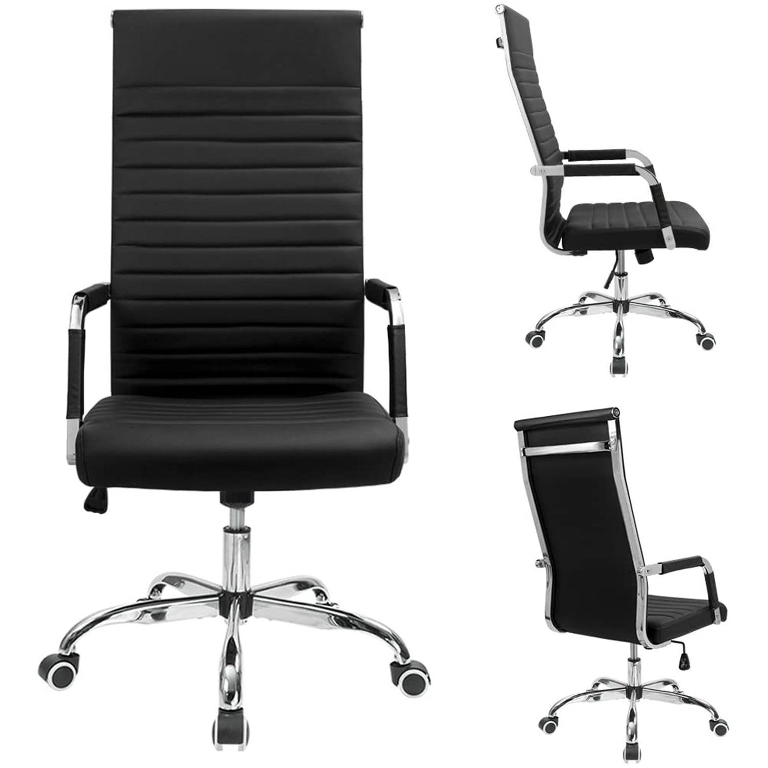 Homall Ribbed Office Chair High Back PU Leather Executive Conference Chair Adjustable Swivel Chair with Arms