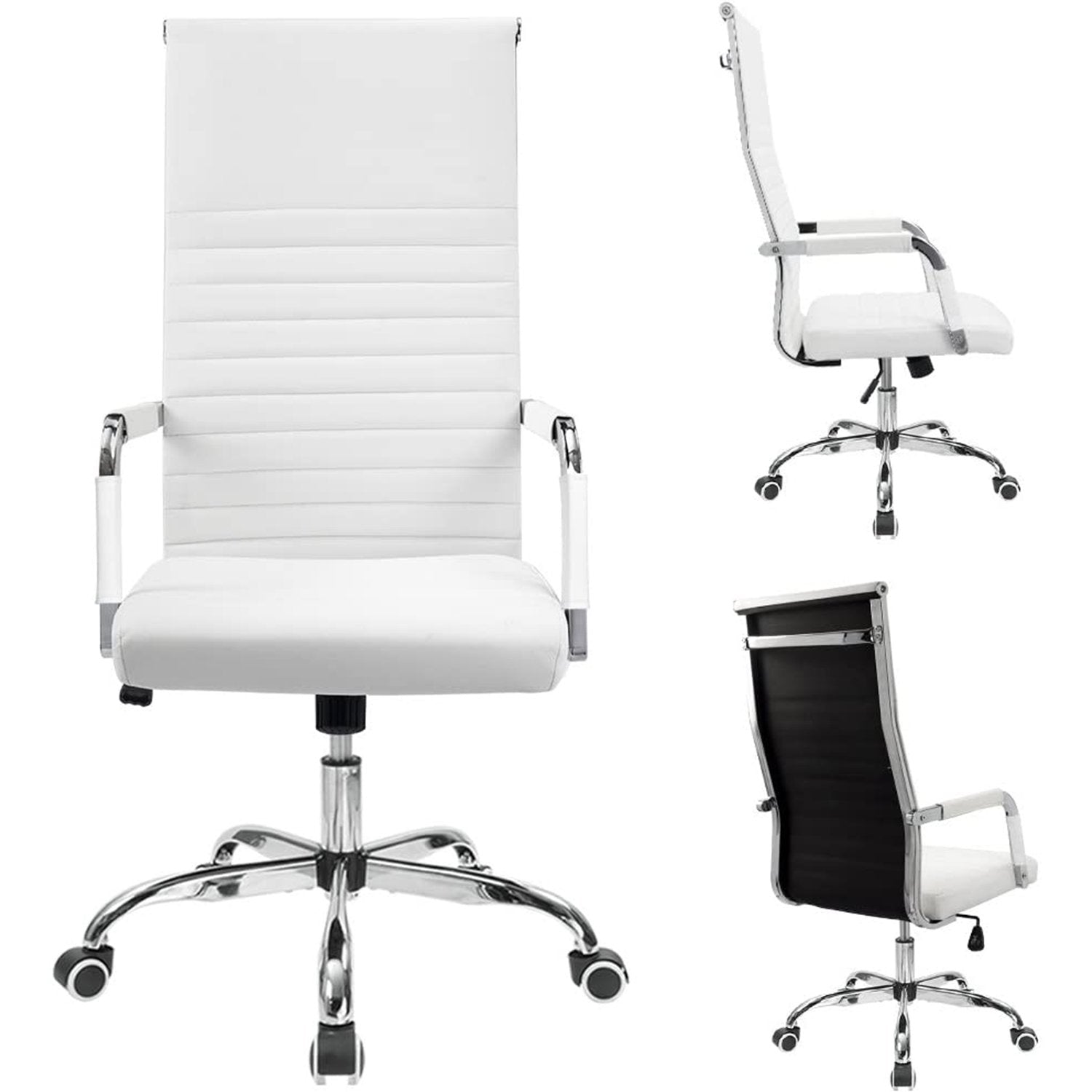 Homall Ribbed Office Chair High Back PU Leather Executive Conference Chair Adjustable Swivel Chair with Arms