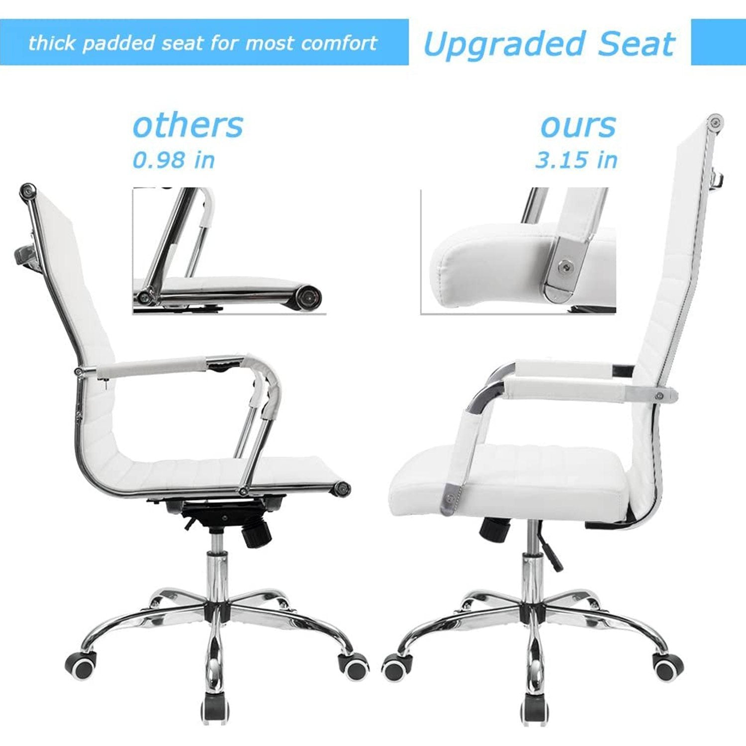 Homall Ribbed Office Chair High Back PU Leather Executive Conference Chair Adjustable Swivel Chair with Arms