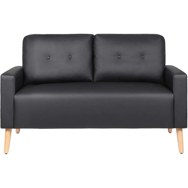 Homall Mid Century Modern Loveseat Couch PU Leather Sofa with Solid Wood Frame for Living Room, Black