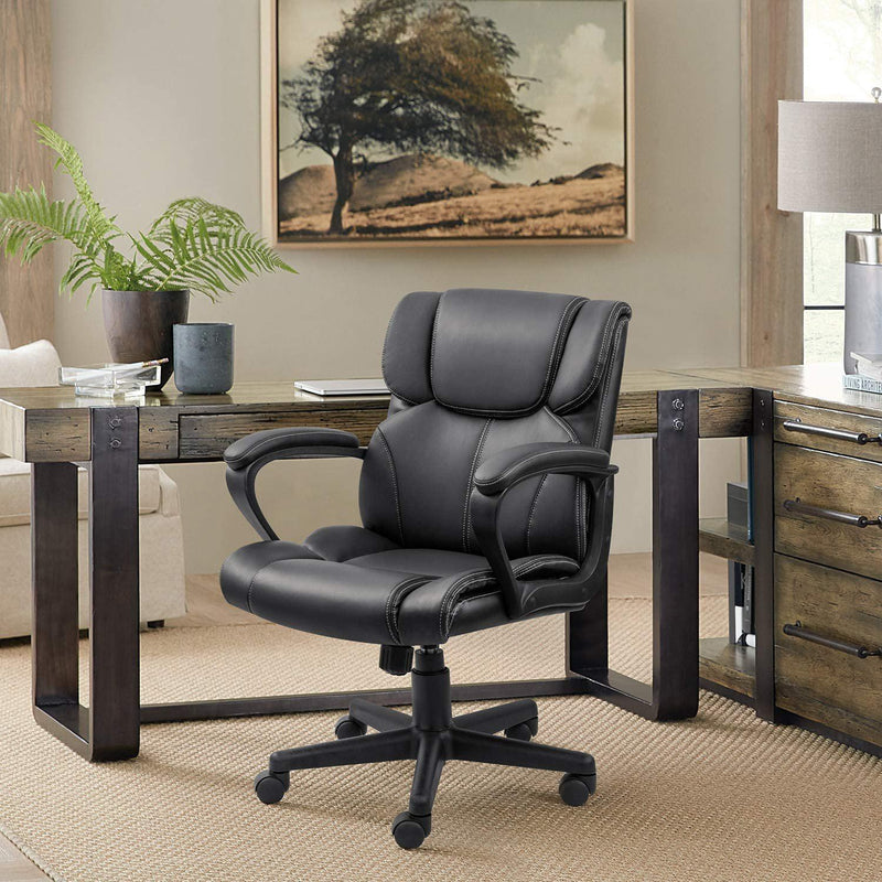 Homall Mid Back Office Chair Swivel Computer Task Chair with Armrest Ergonomic Leather Padded Executive Desk Chair with Lumbar Support