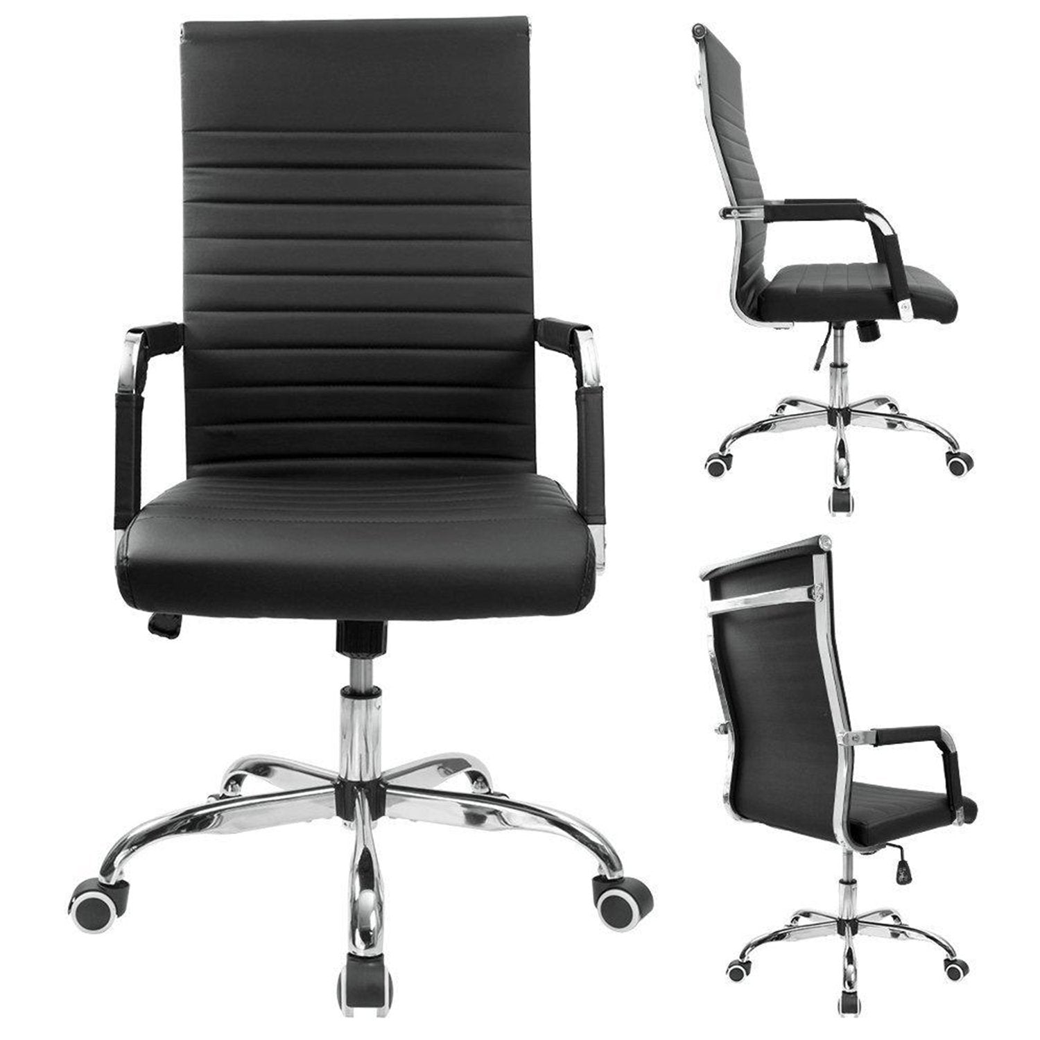 Homall Ribbed Office Chair Mid-Back PU Leather Desk Chair Adjustable Swivel Chair