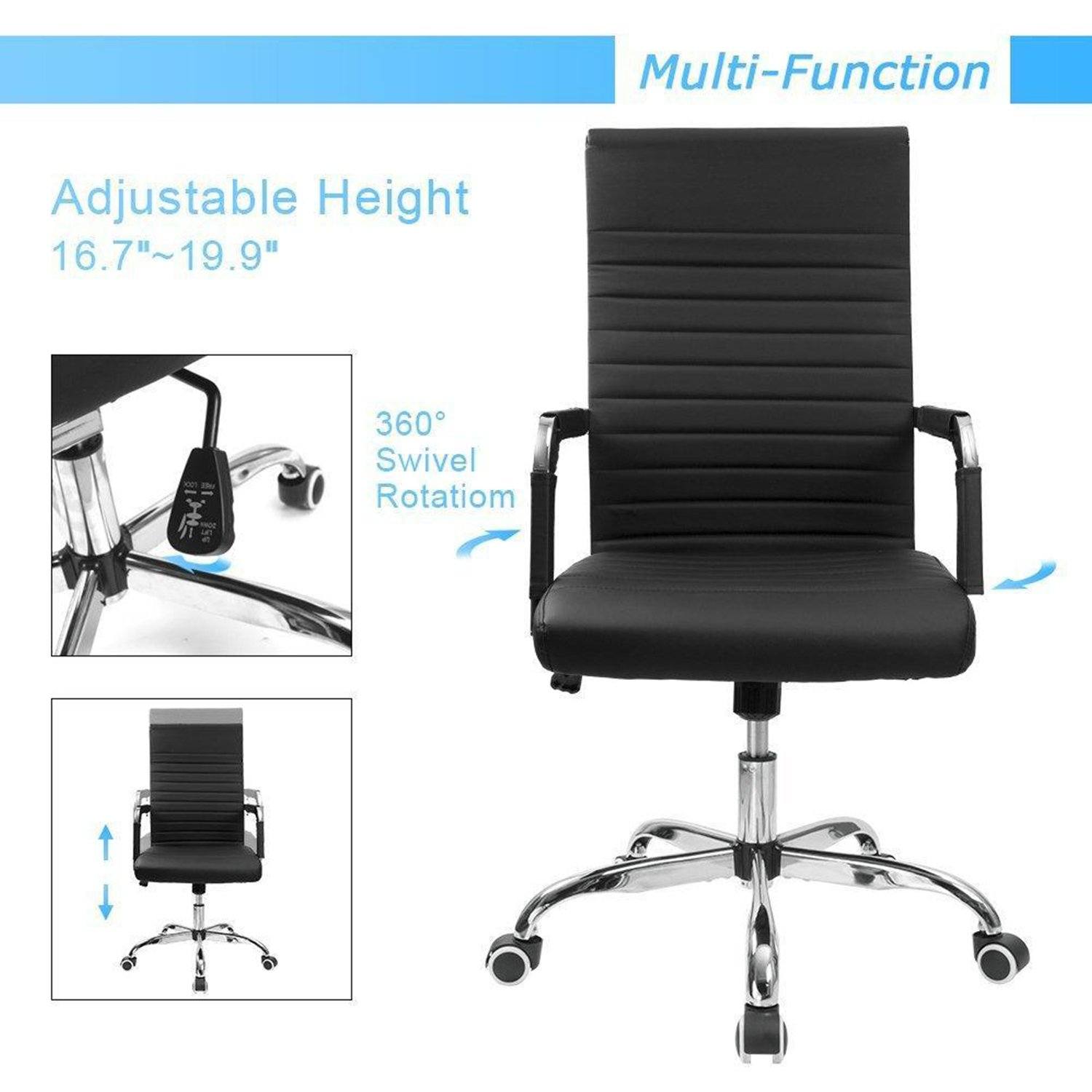 Homall Ribbed Office Chair Mid-Back PU Leather Desk Chair Adjustable Swivel Chair
