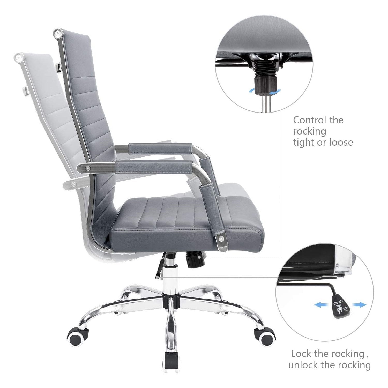 Homall Ribbed Office Chair Mid-Back PU Leather Desk Chair Adjustable Swivel Chair