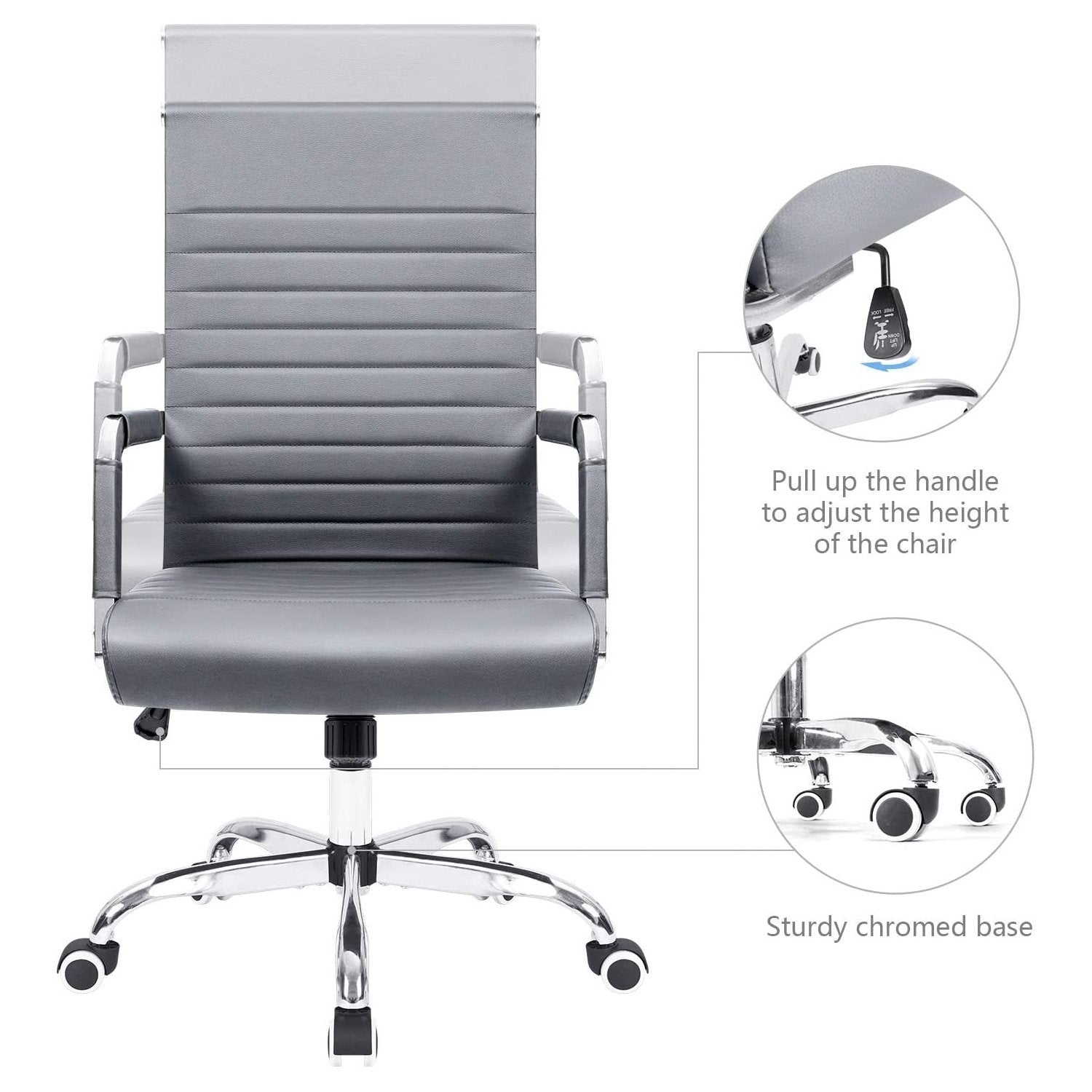 Homall Ribbed Office Chair Mid-Back PU Leather Desk Chair Adjustable Swivel Chair