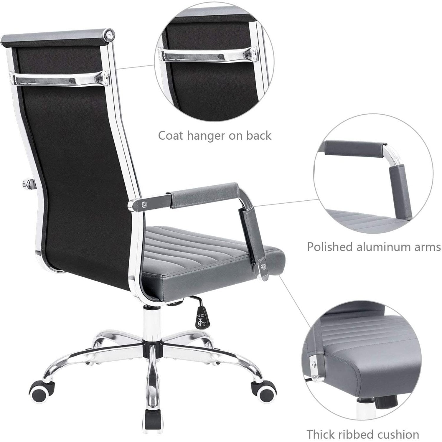 Homall Ribbed Office Chair Mid-Back PU Leather Desk Chair Adjustable Swivel Chair