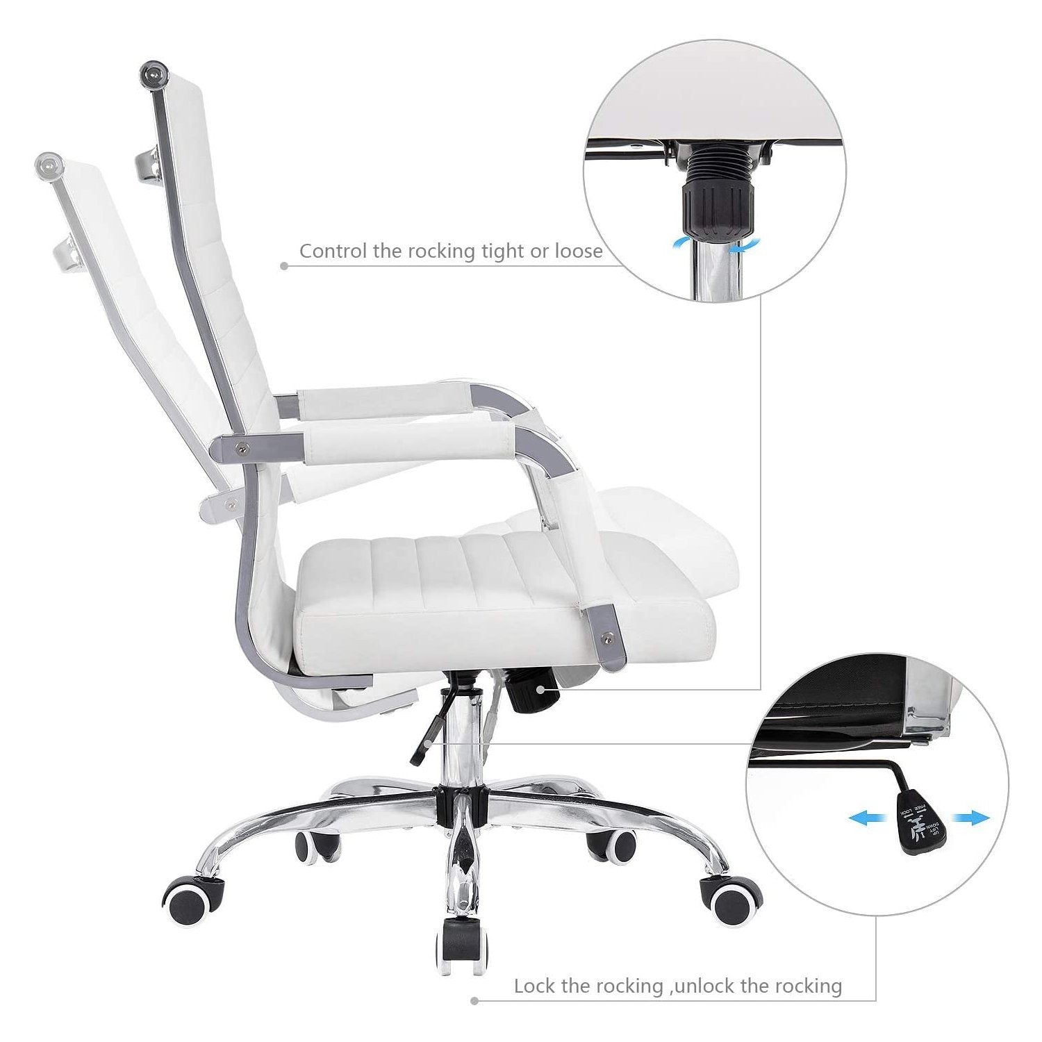 Homall Ribbed Office Chair Mid-Back PU Leather Desk Chair Adjustable Swivel Chair