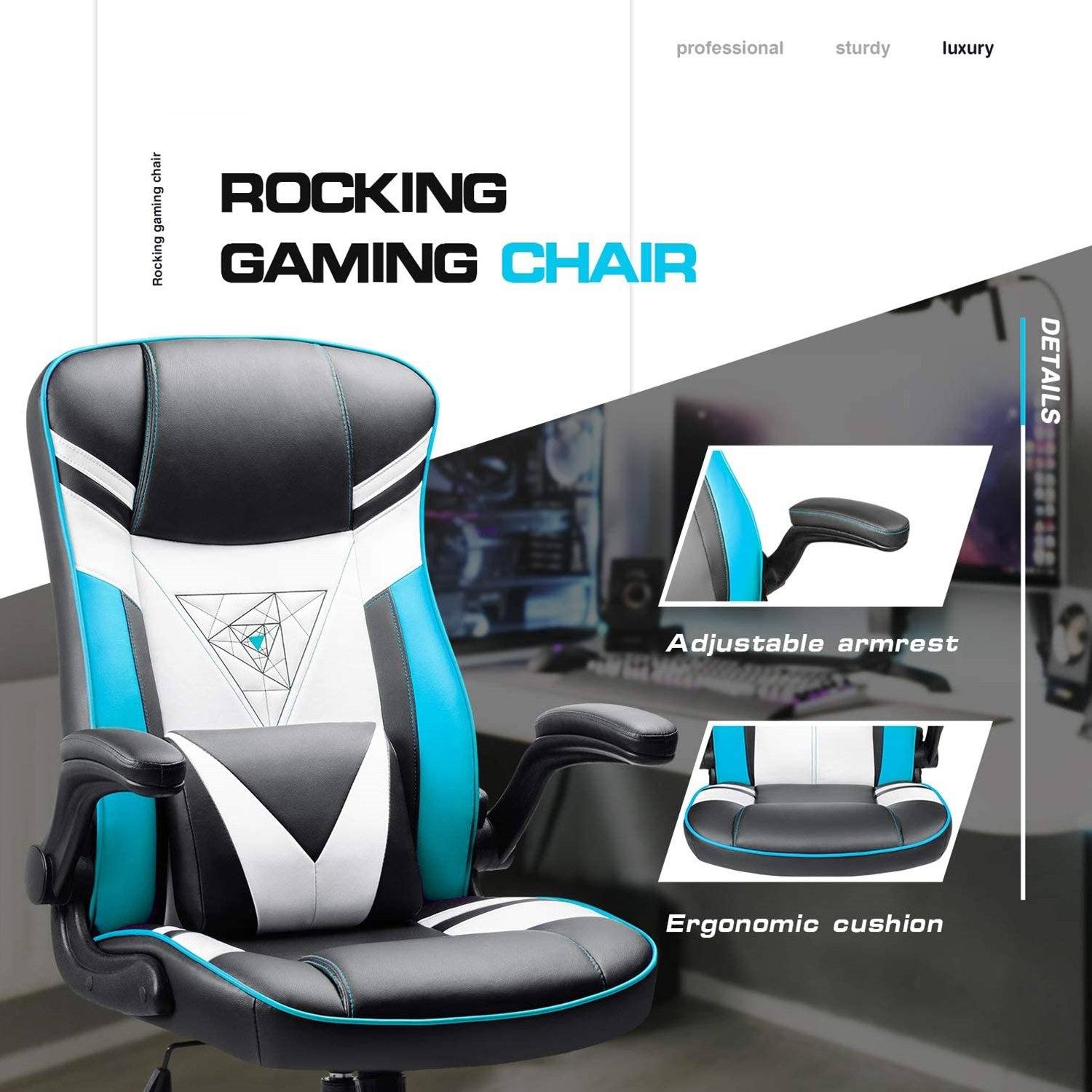 Homall Rocking Gaming Chair Racing Computer Game Chairs Office Adjustable Swivel High Back PC Gamer Chair Armrest Support for Adult