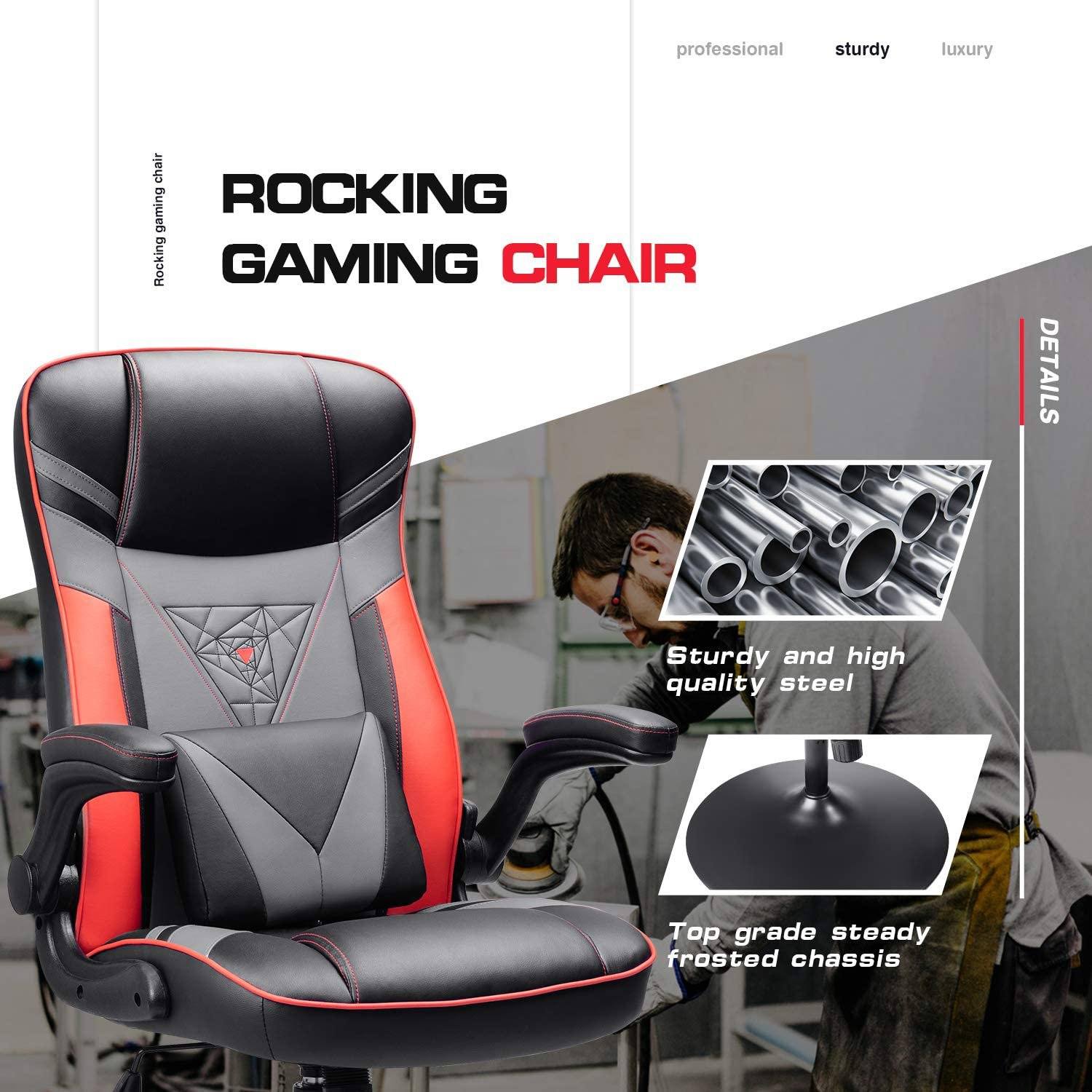 Homall Rocking Gaming Chair Racing Computer Game Chairs Office Adjustable Swivel High Back PC Gamer Chair Armrest Support for Adult