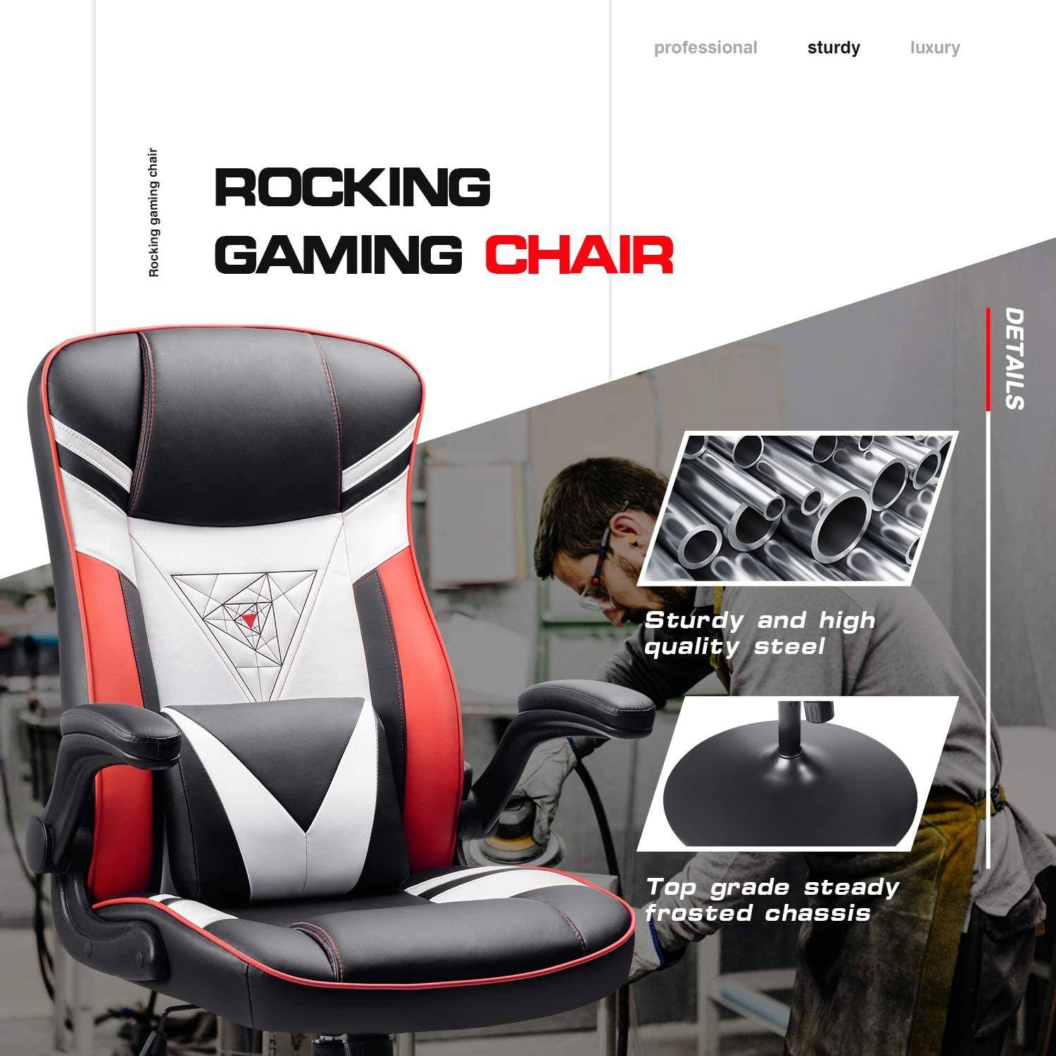 Homall Rocking Gaming Chair Racing Computer Game Chairs Office Adjustable Swivel High Back PC Gamer Chair Armrest Support for Adult