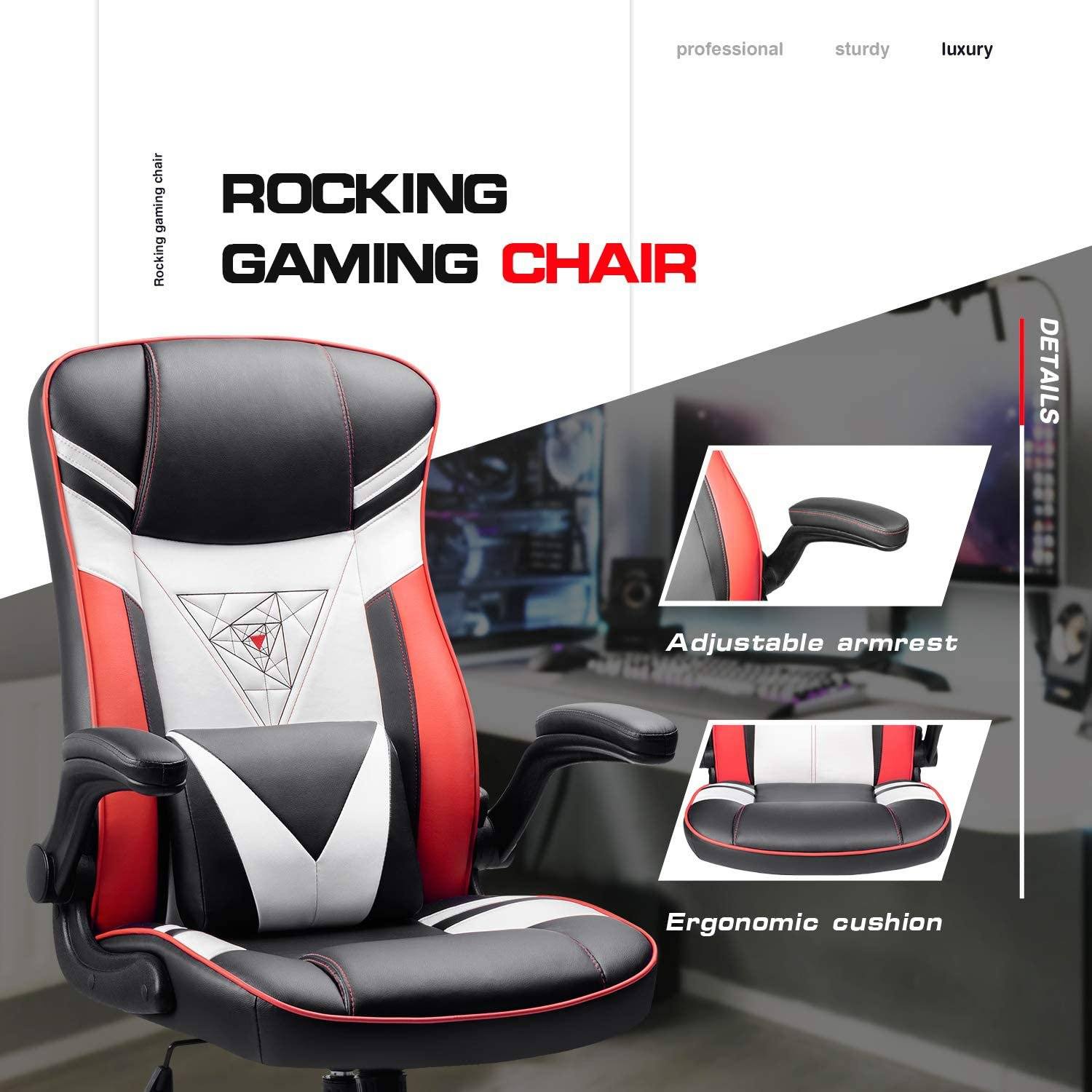 Homall Rocking Gaming Chair Racing Computer Game Chairs Office Adjustable Swivel High Back PC Gamer Chair Armrest Support for Adult
