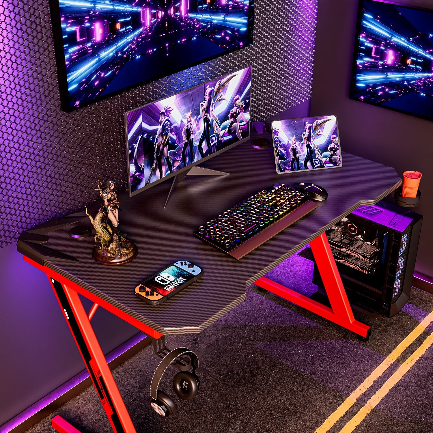 Homall 44in Gaming Desk Z Shaped PC Gaming Table Home Office Workstation