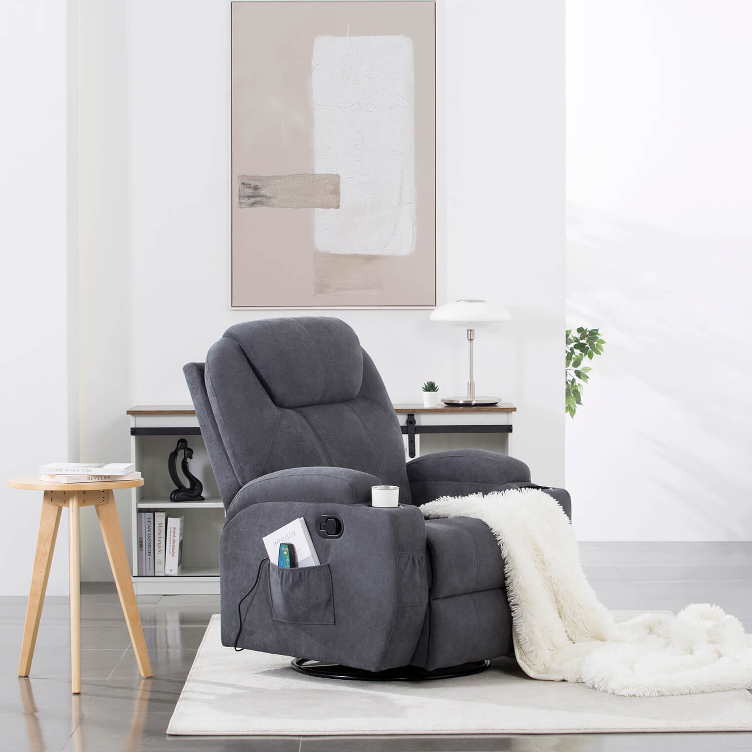 Homall 360° Fabric Swivel Rocker Recliner, Electric Massage Recliner Chair