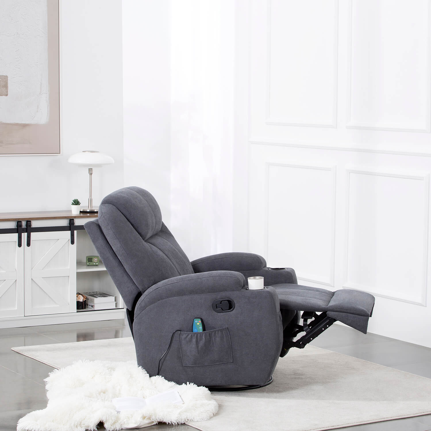 Homall 360° Fabric Swivel Rocker Recliner, Electric Massage Recliner Chair