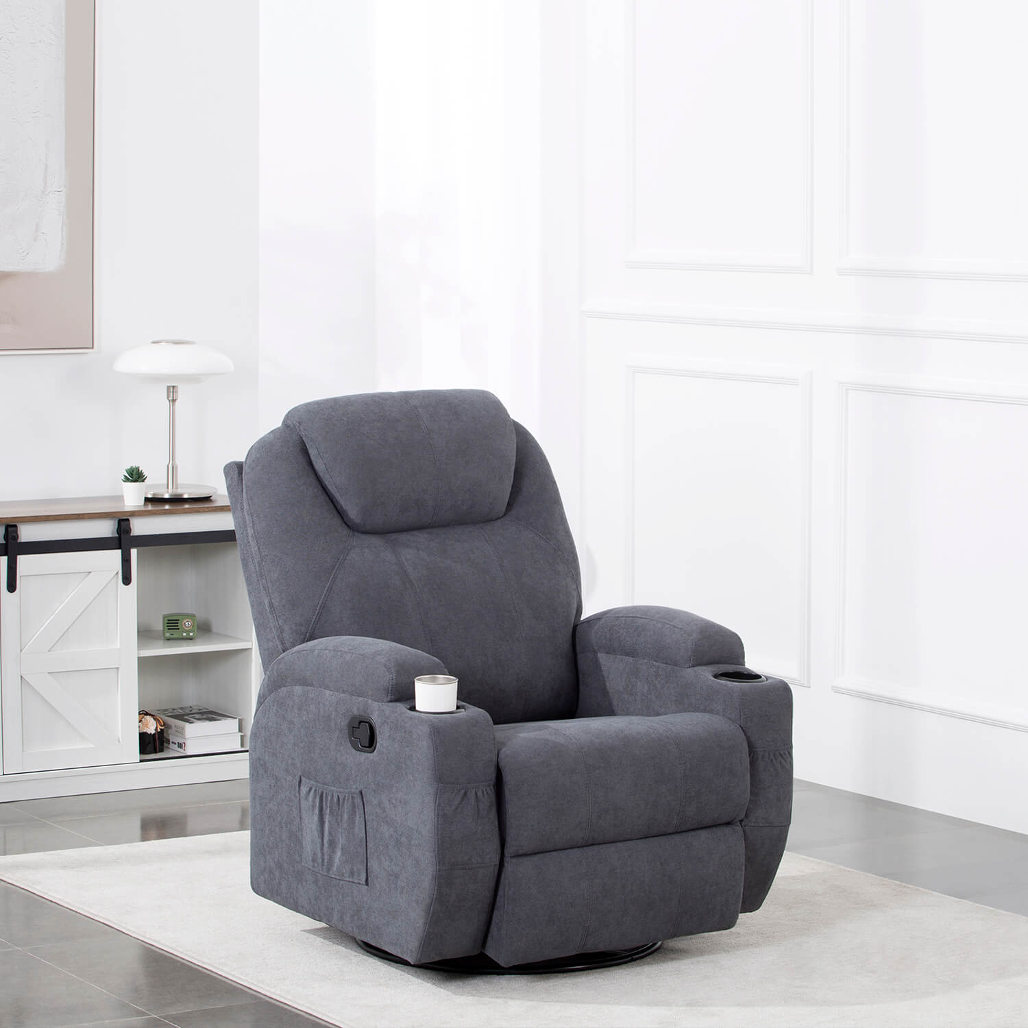 Homall 360° Fabric Swivel Rocker Recliner, Electric Massage Recliner Chair