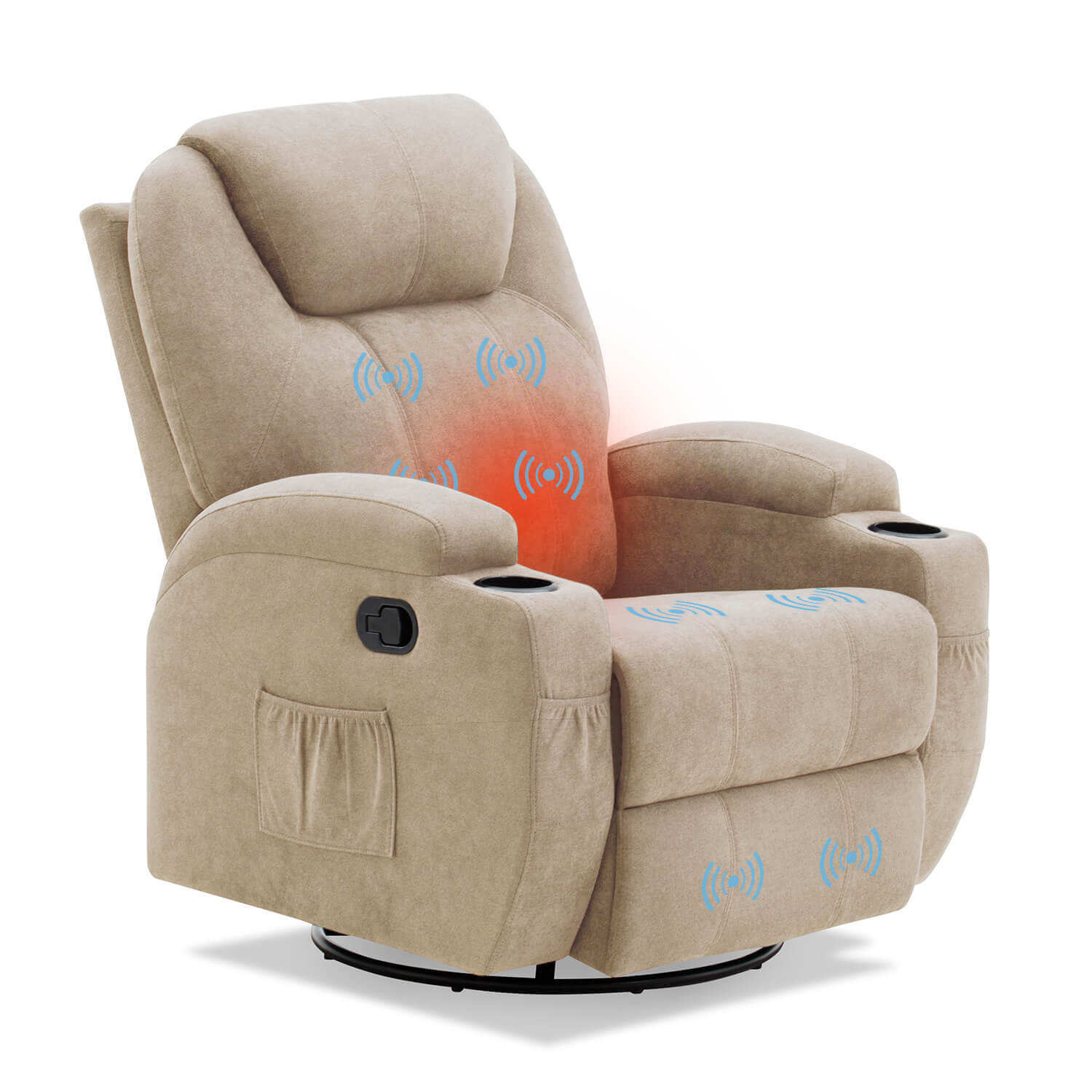 Homall 360° Fabric Swivel Rocker Recliner, Electric Massage Recliner Chair