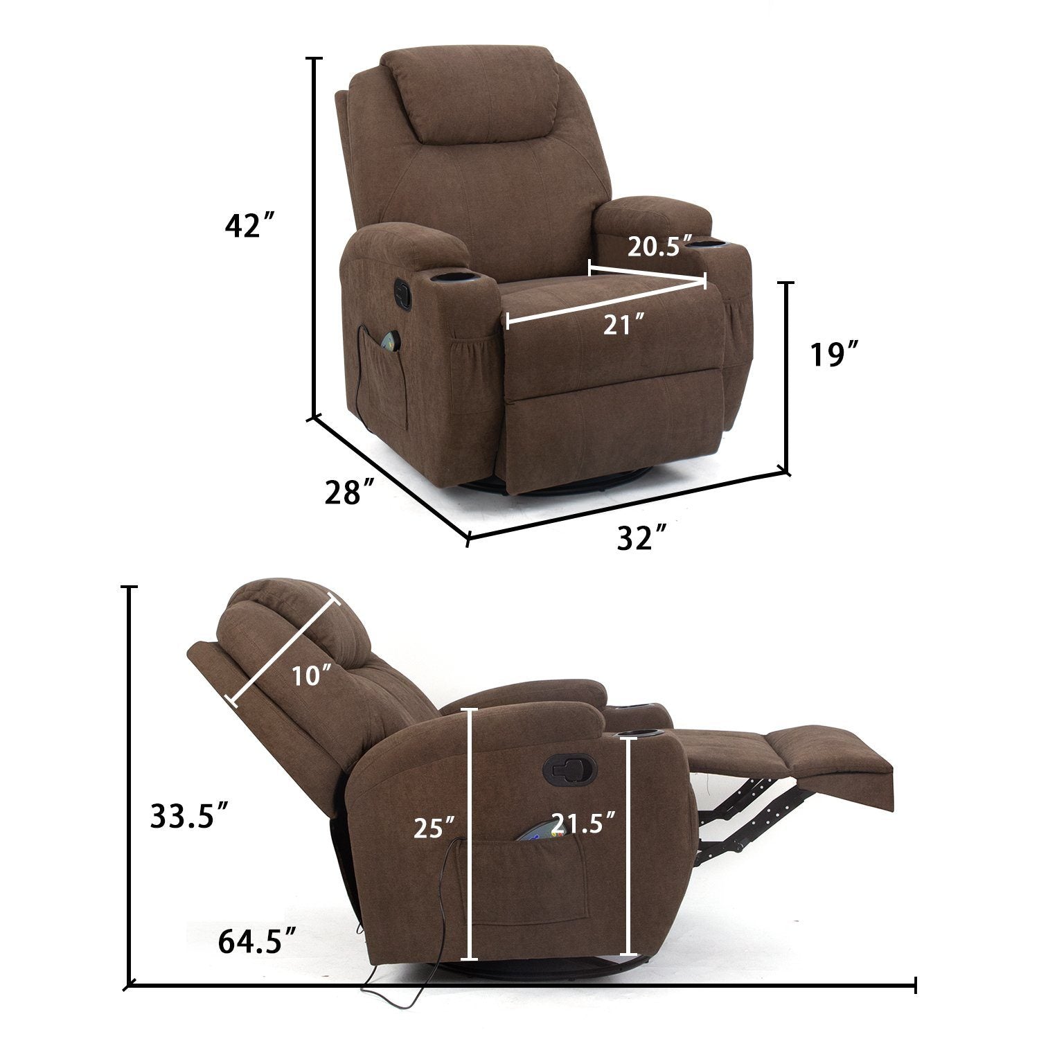 Homall 360° Fabric Swivel Rocker Recliner, Electric Massage Recliner Chair