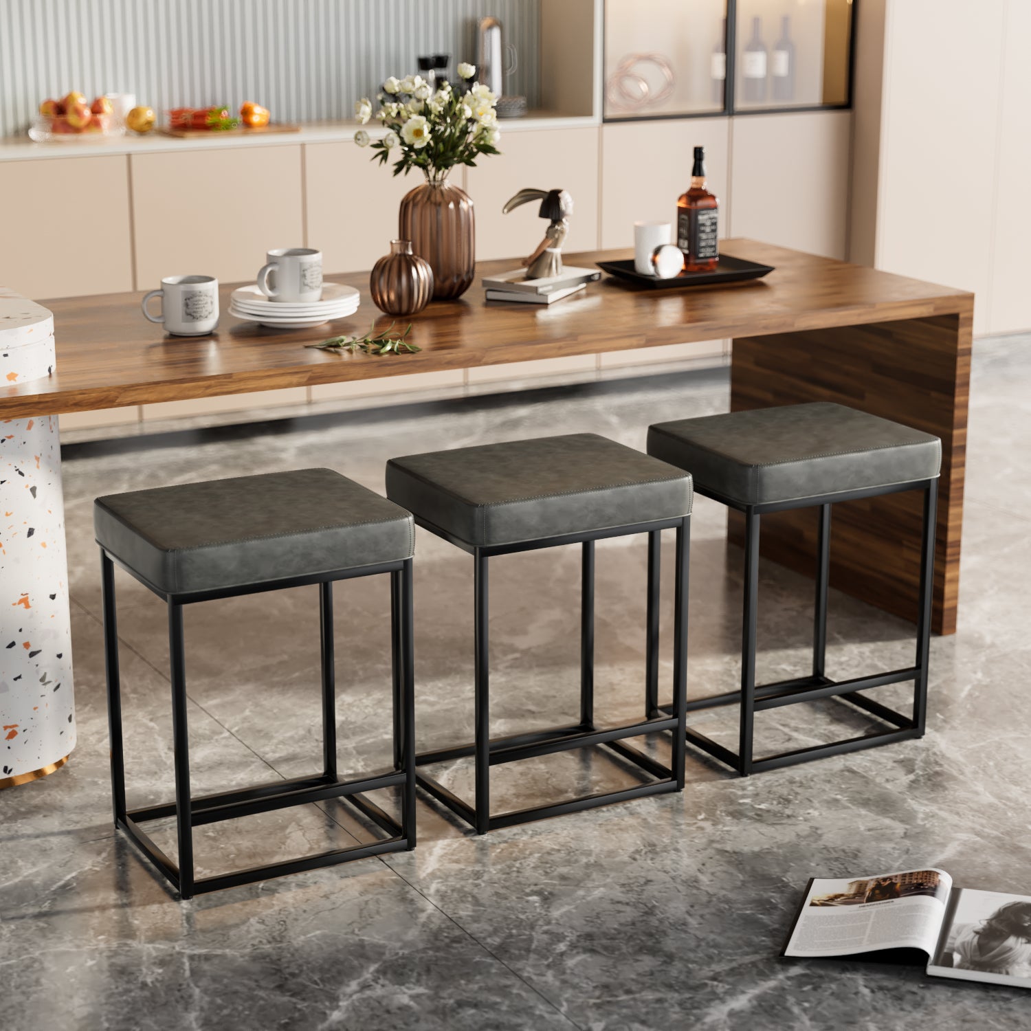 Homall Backless Modern Square Bar tools, 24Counter Height Island Chairs, Set of 2