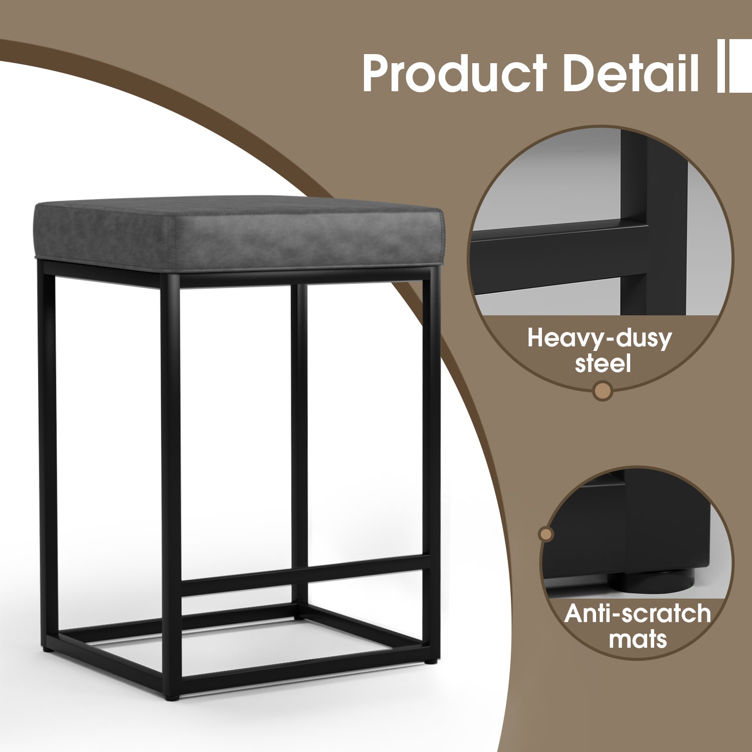 Homall Backless Modern Square Bar tools, 24Counter Height Island Chairs, Set of 2