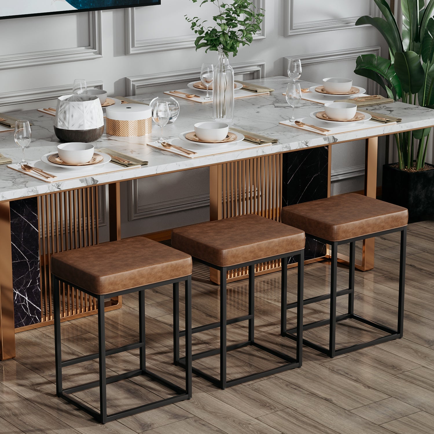 Homall Backless Modern Square Bar tools, 24Counter Height Island Chairs, Set of 2