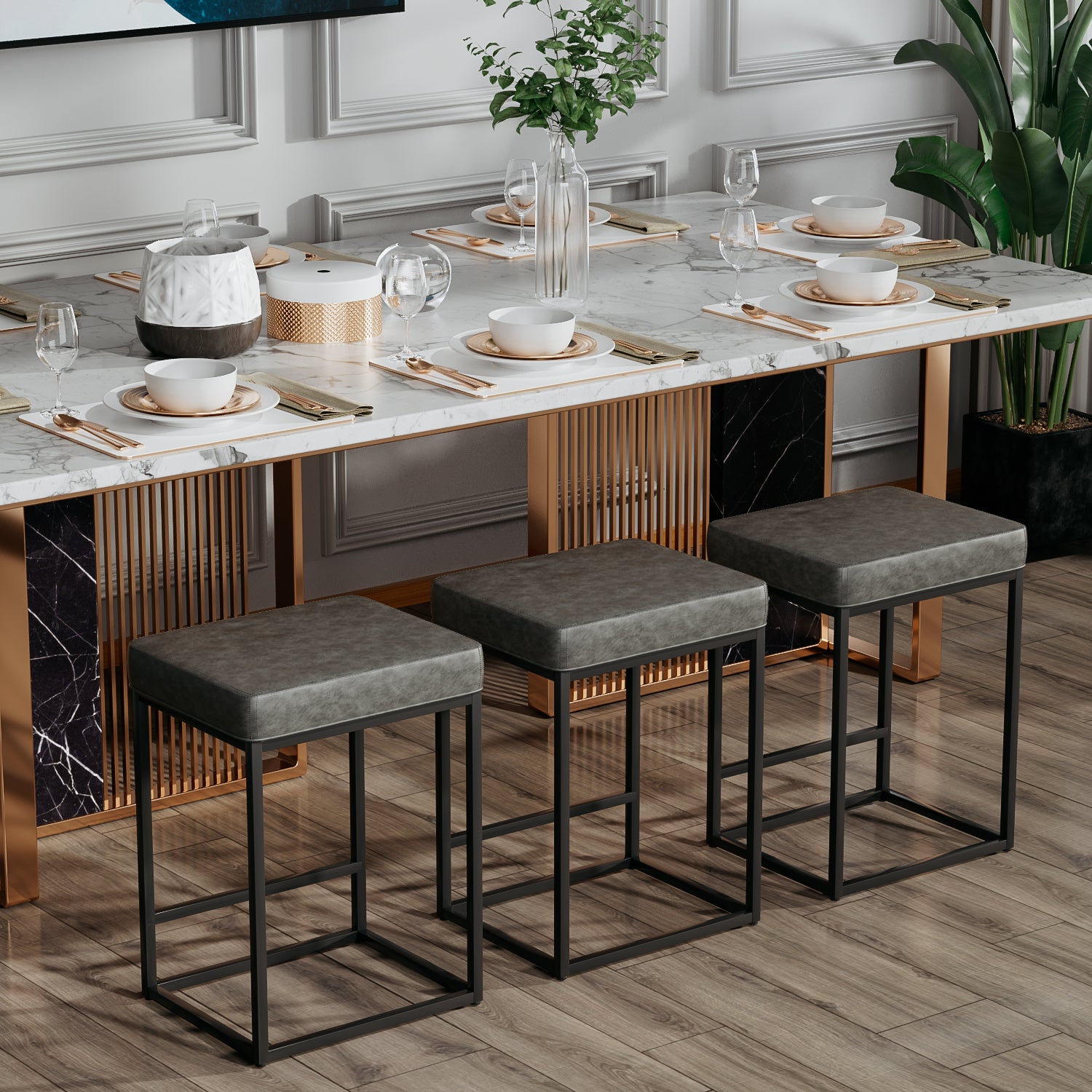 Homall Backless Modern Square Bar tools, 24Counter Height Island Chairs, Set of 2