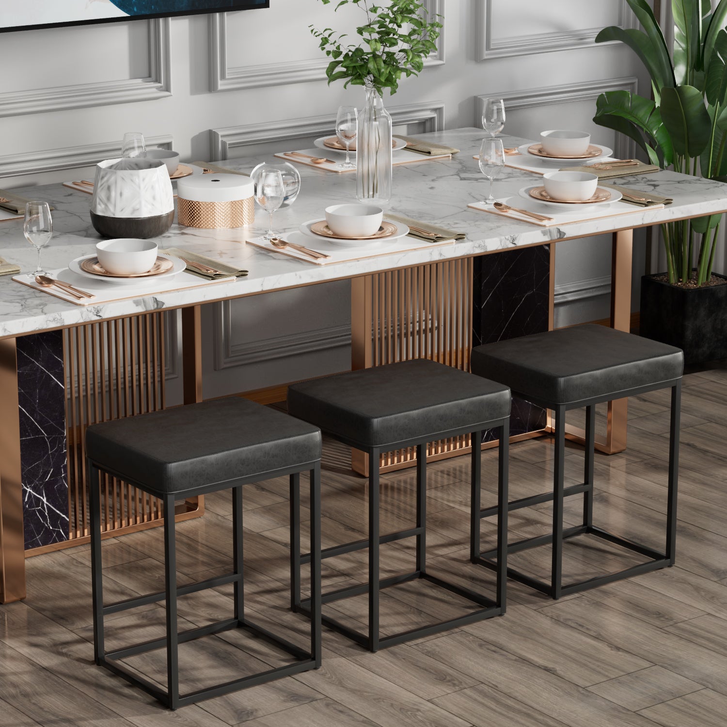 Homall Backless Modern Square Bar tools, 24Counter Height Island Chairs, Set of 2