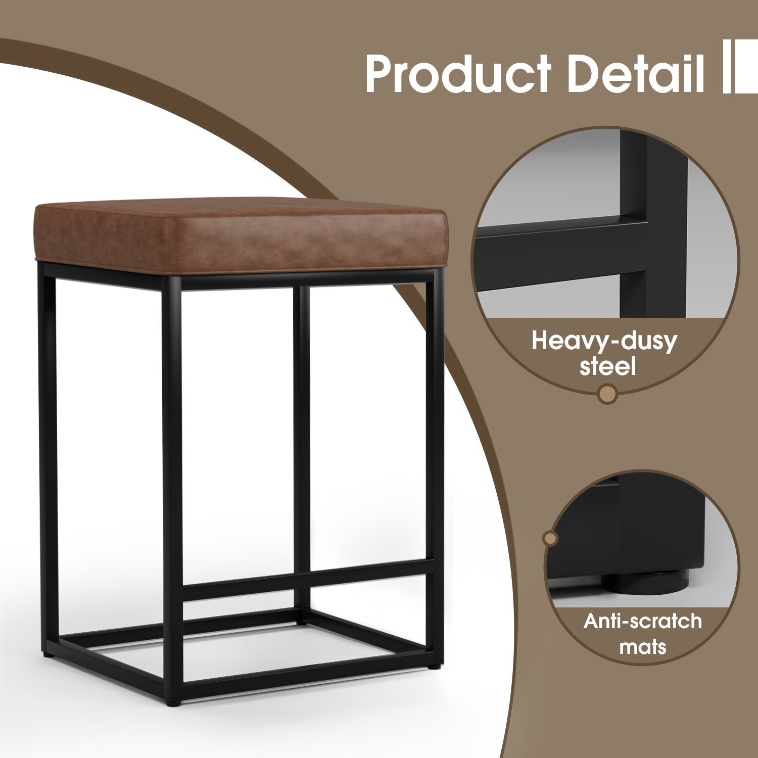 Homall Backless Modern Square Bar tools, 24Counter Height Island Chairs, Set of 2