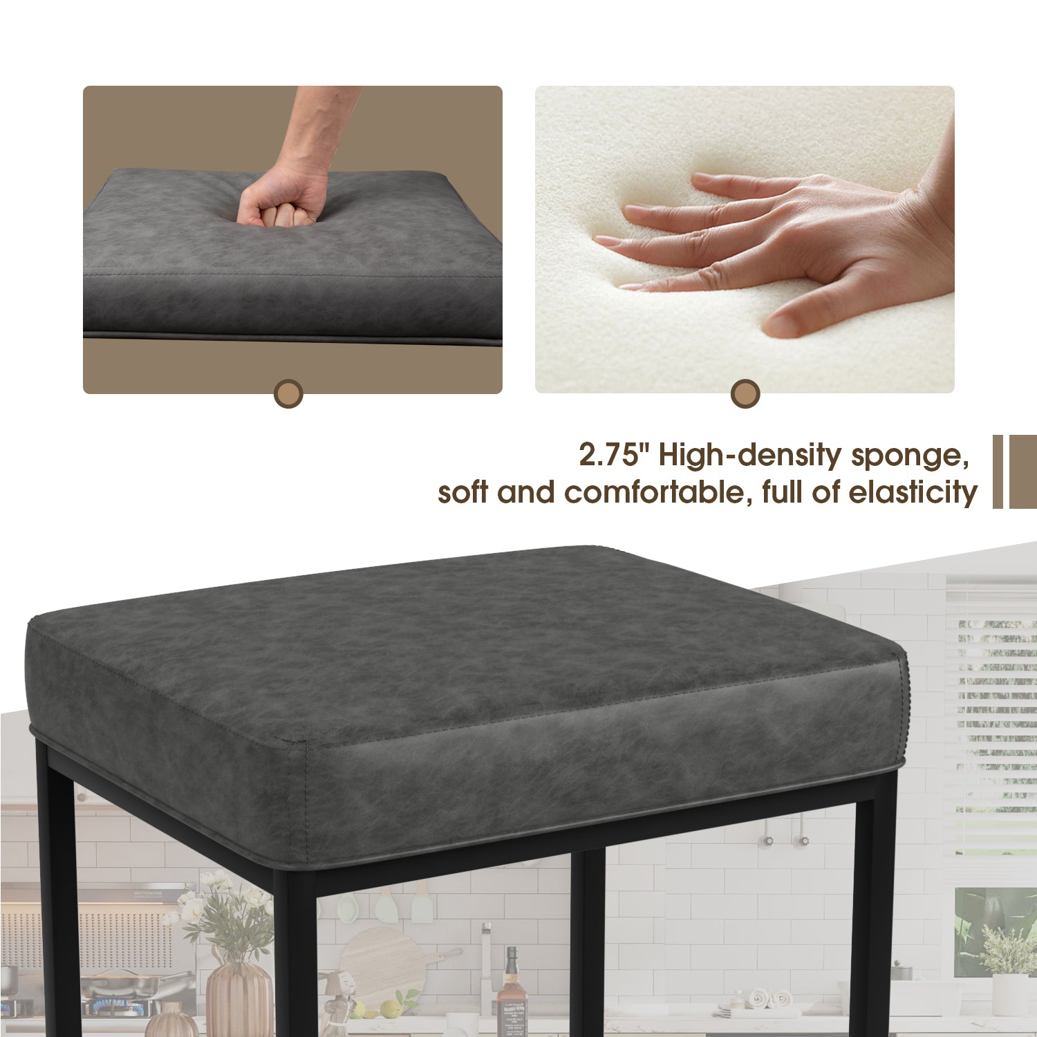 Homall Backless Modern Square Bar tools, 24Counter Height Island Chairs, Set of 2