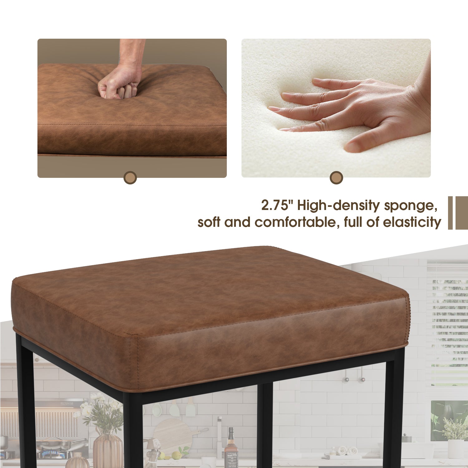 Homall Backless Modern Square Bar tools, 24Counter Height Island Chairs, Set of 2