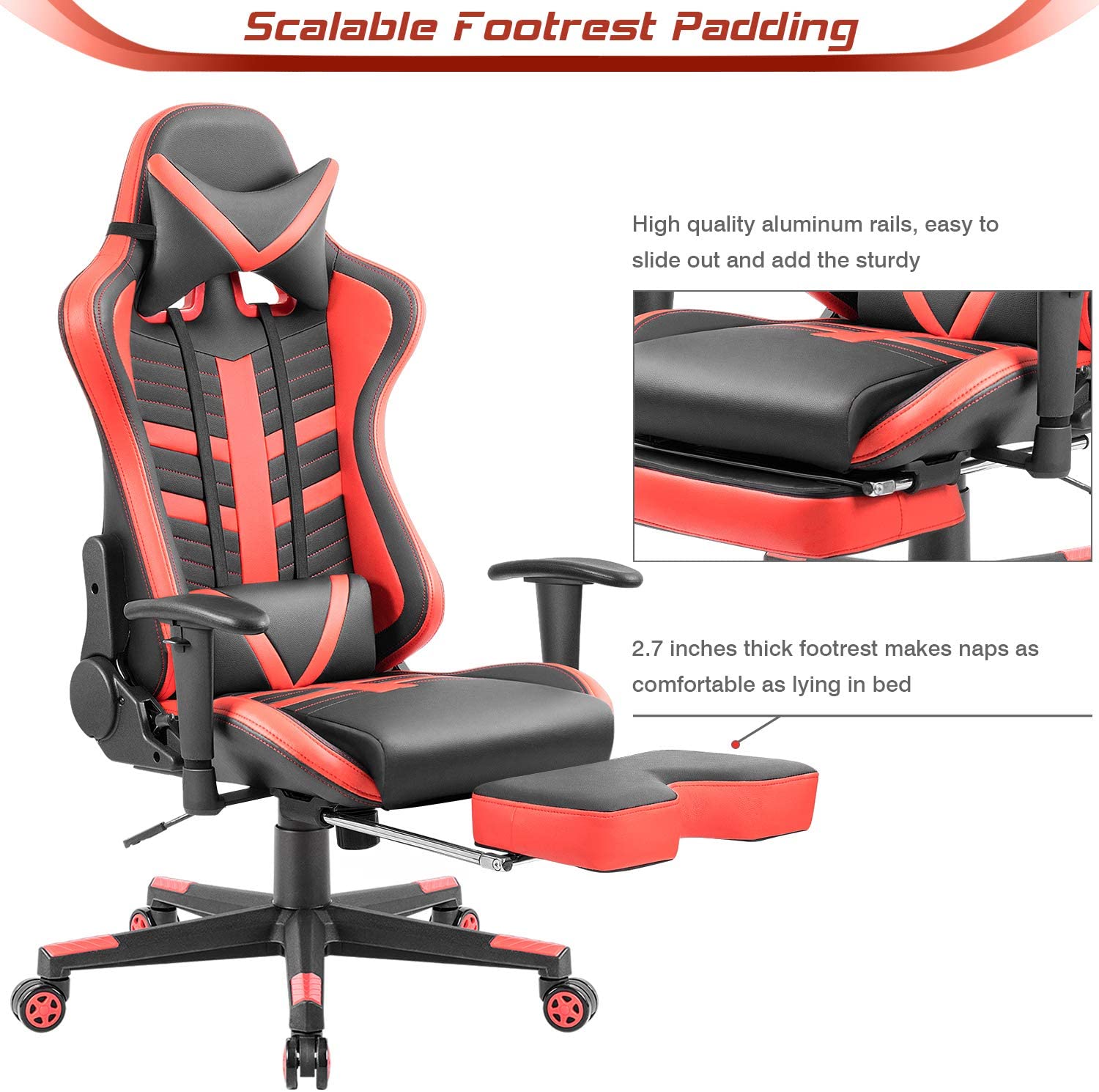 Homall Gaming Chair With Footrest, Ergonomic High-Back Leather Racing Computer Chair