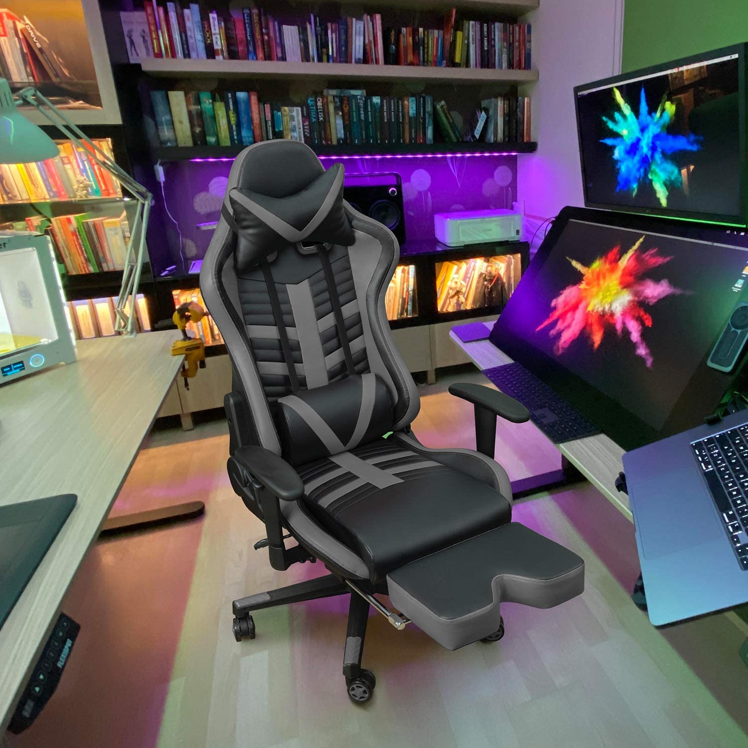 Homall Gaming Chair With Footrest, Ergonomic High-Back Leather Racing Computer Chair