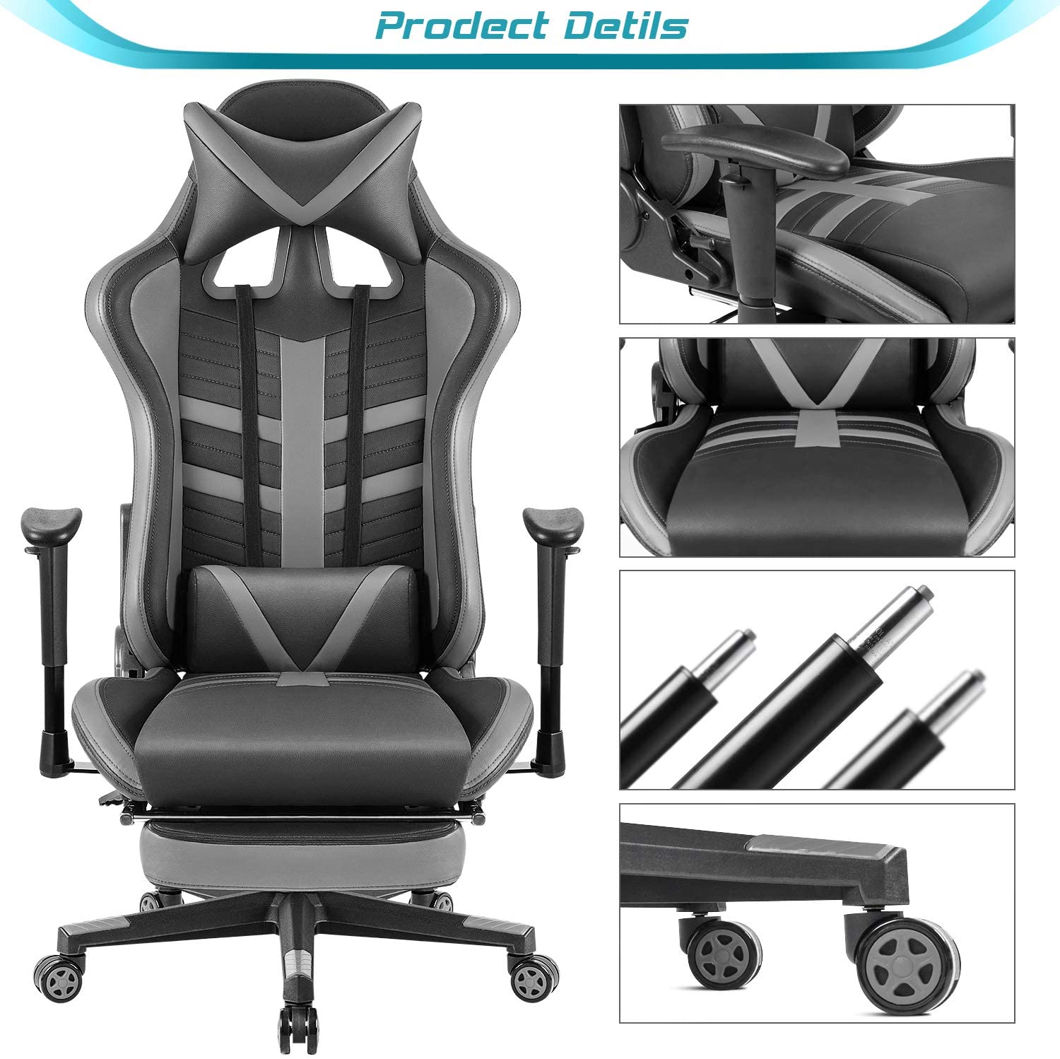Homall Gaming Chair With Footrest, Ergonomic High-Back Leather Racing Computer Chair