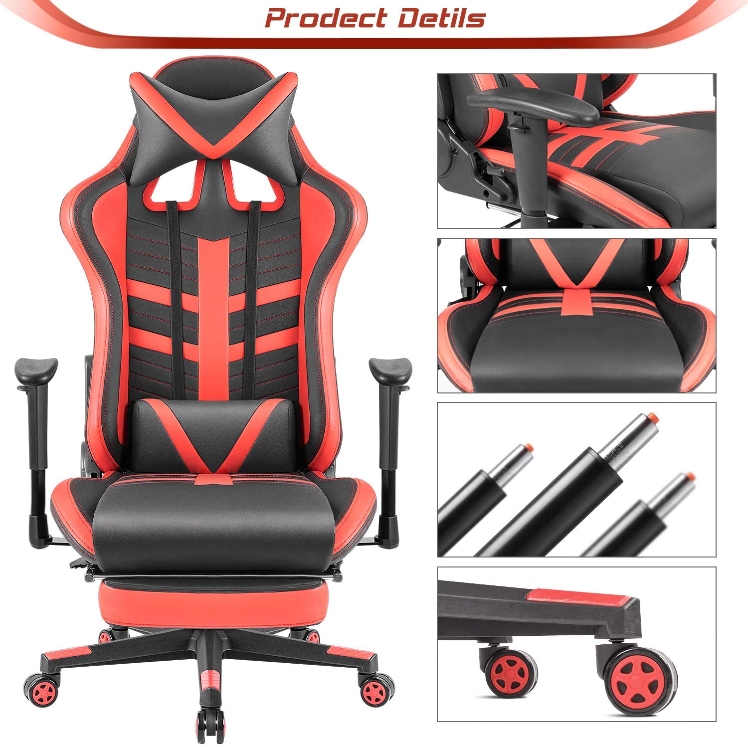 Homall Gaming Chair With Footrest, Ergonomic High-Back Leather Racing Computer Chair